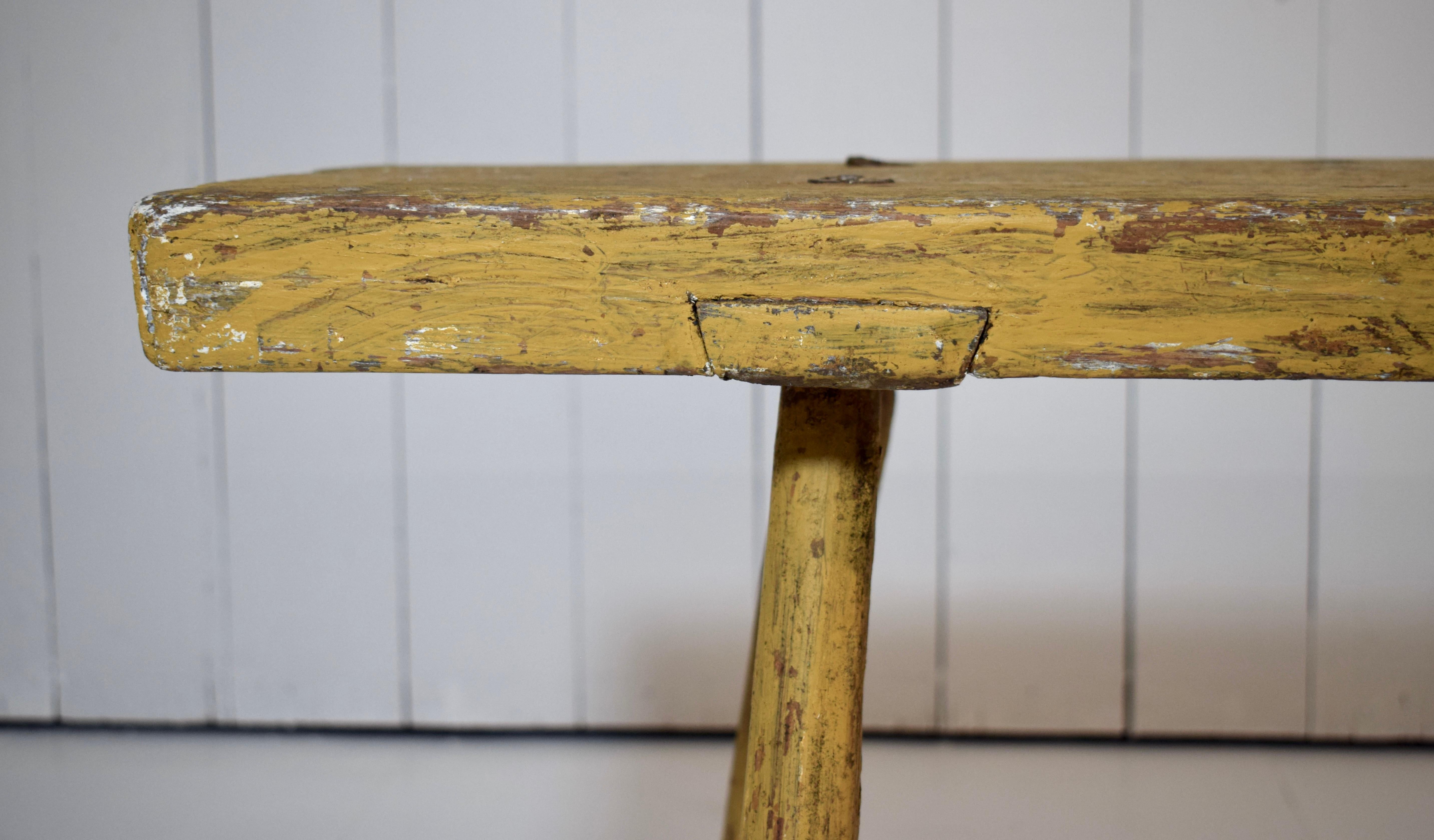 20th Century Rustic Splay Leg Primitive Mortis & Tenon Bench For Sale