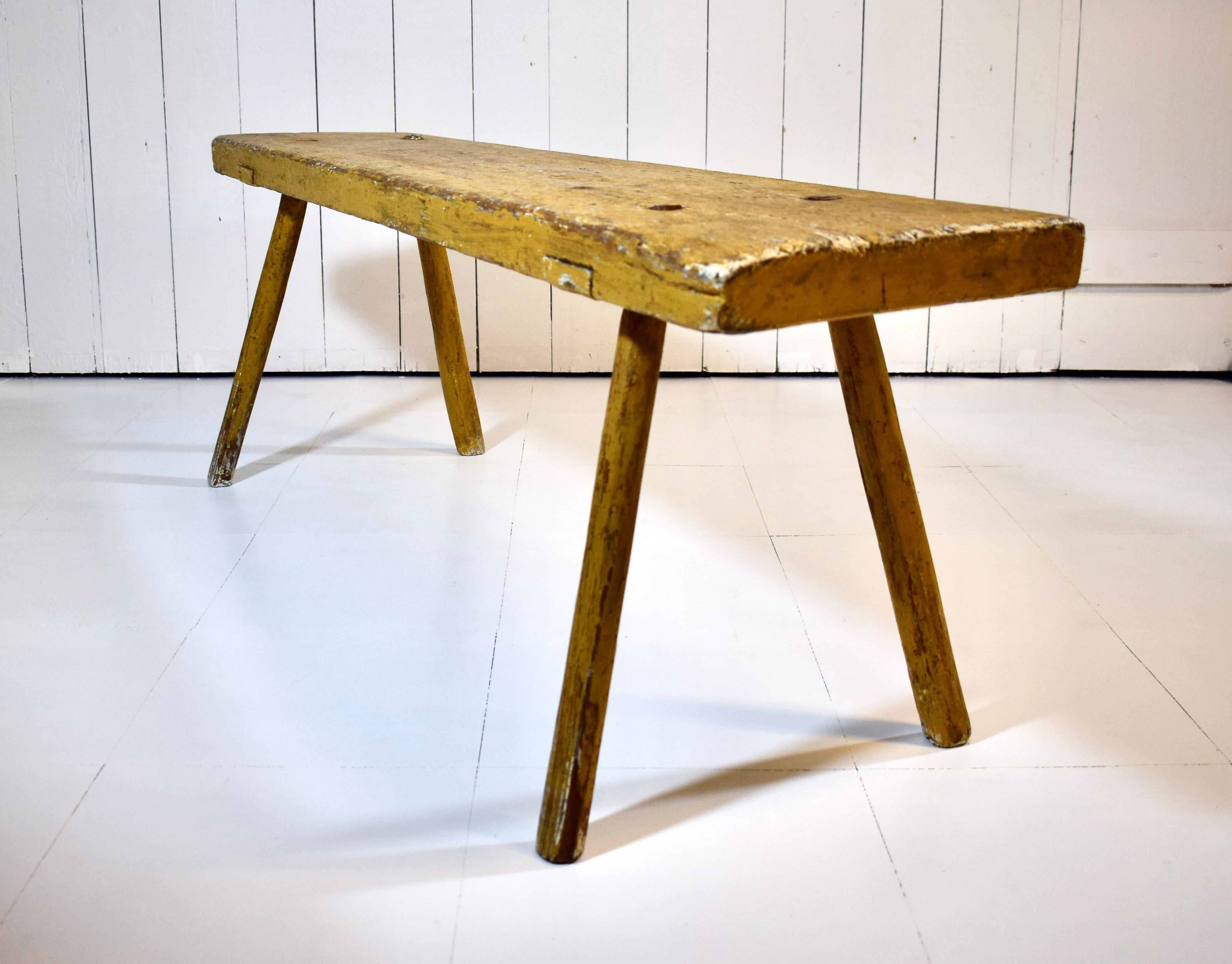 Rustic Splay Leg Primitive Mortis & Tenon Bench For Sale 1
