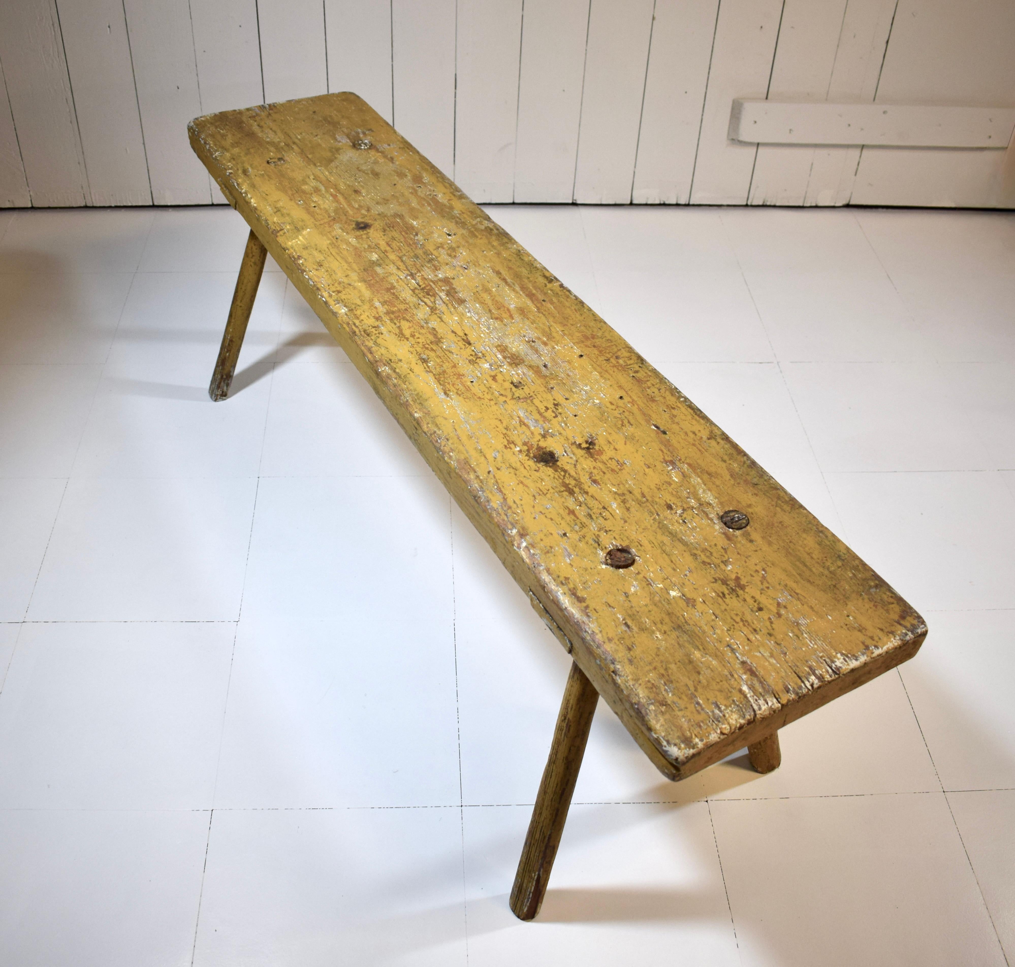 Rustic Splay Leg Primitive Mortis & Tenon Bench For Sale 2