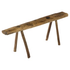 Rustic Splayed Leg Solid Wood Sculptural Bench, France 1940's