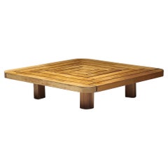 Rustic Square Wooden Coffee Table, Mid-Century Modern 1960
s