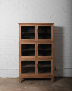 Rustic Stacked Glass-Front Display Cabinet in Natural Wood