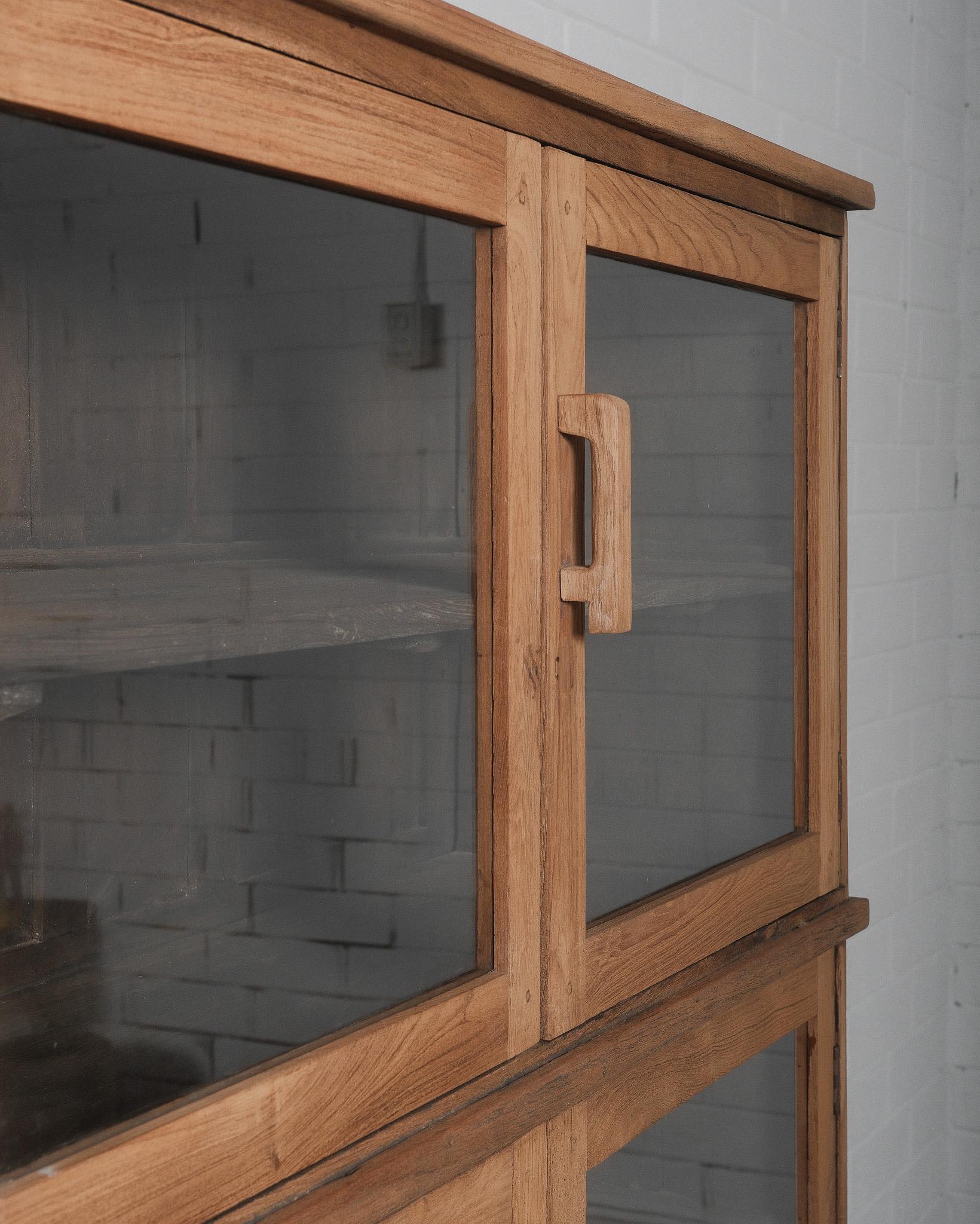 20th Century Rustic Stacked Glass-Front Display Cabinet in Natural Wood For Sale