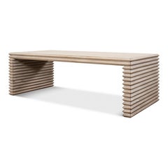Rustic Stacked-Plank Waterfall Coffee Table in Stone Grey