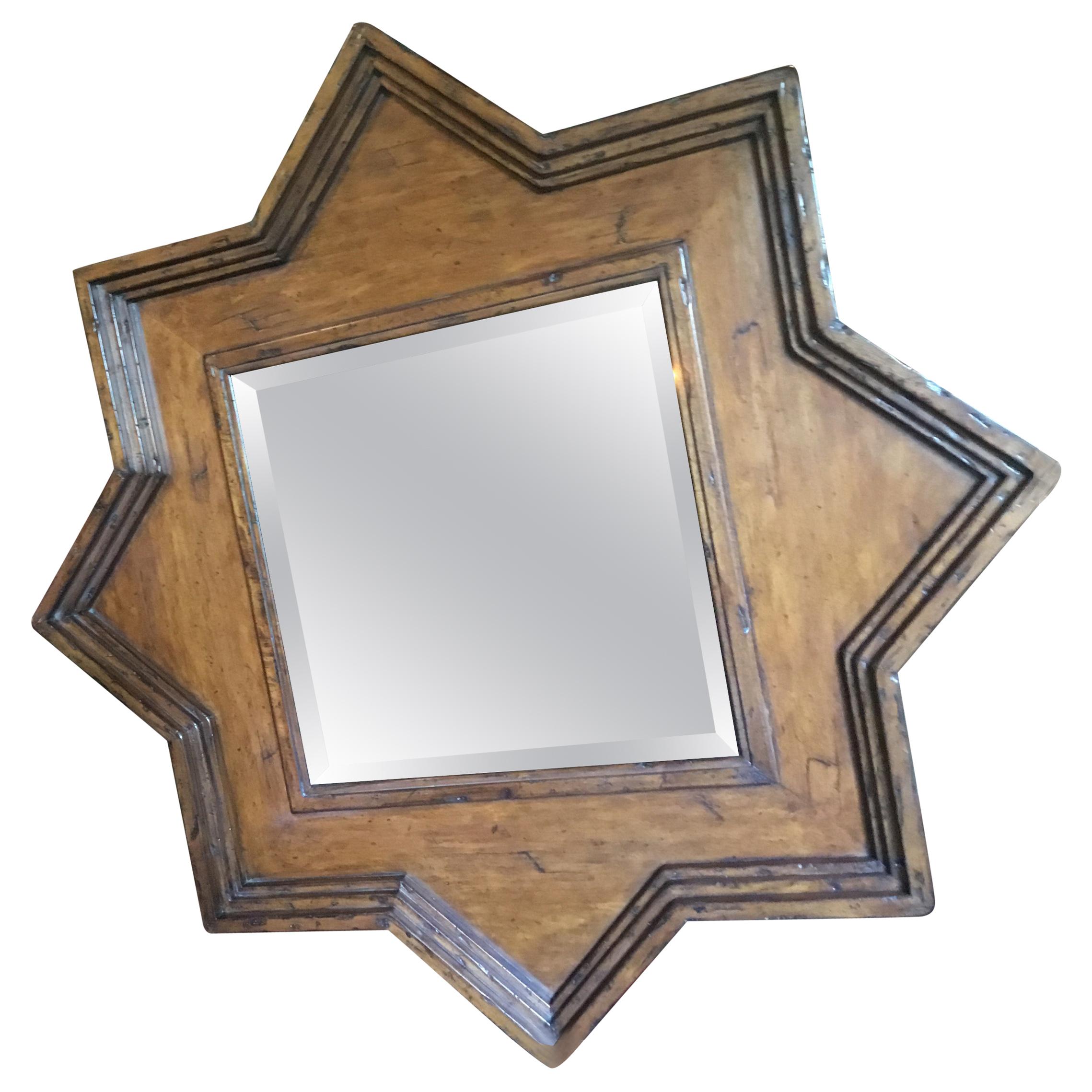 Cadre rustique en forme d'étoile avec miroir biseauté de forme carrée