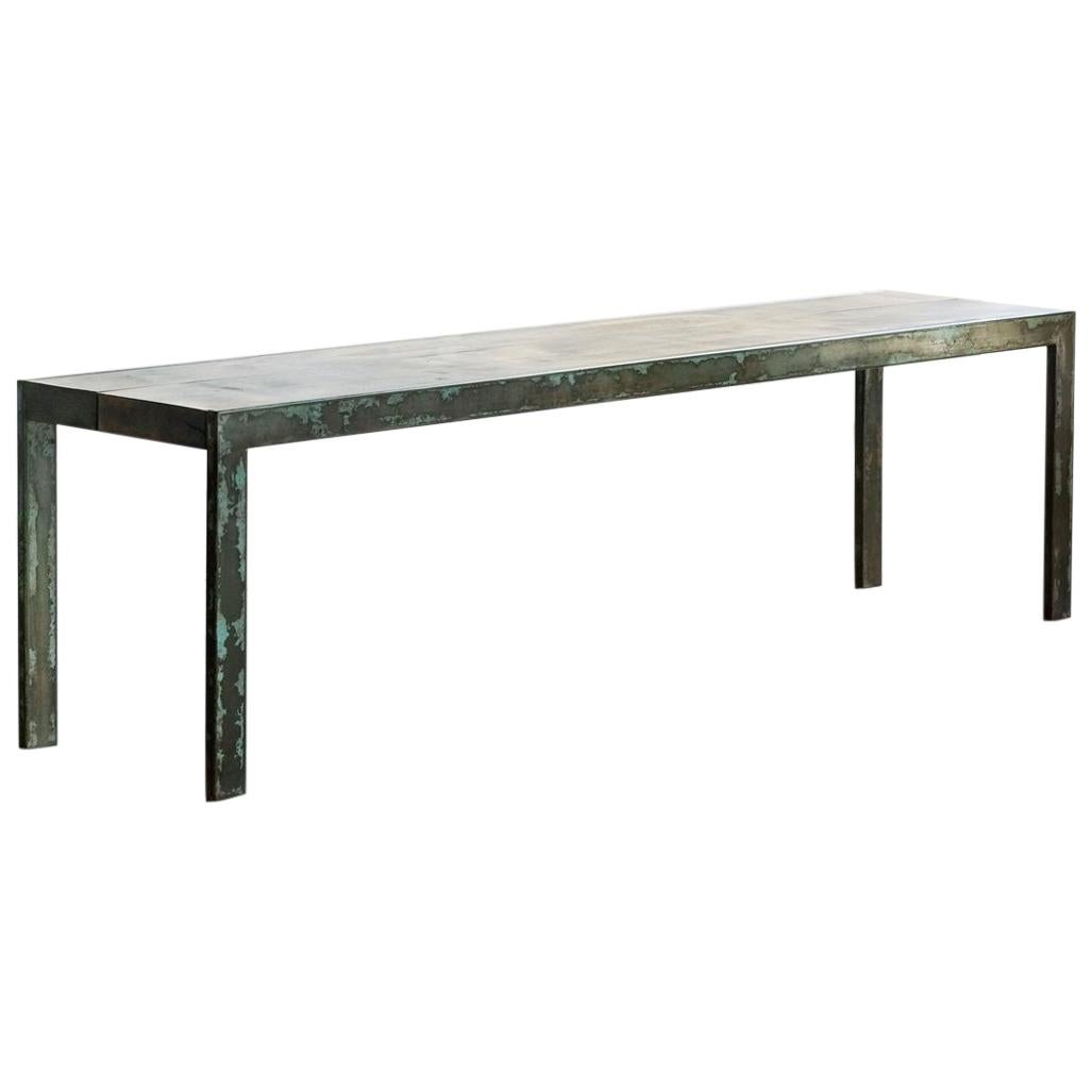 Rustic Steel and Alder Wood Bench For Sale