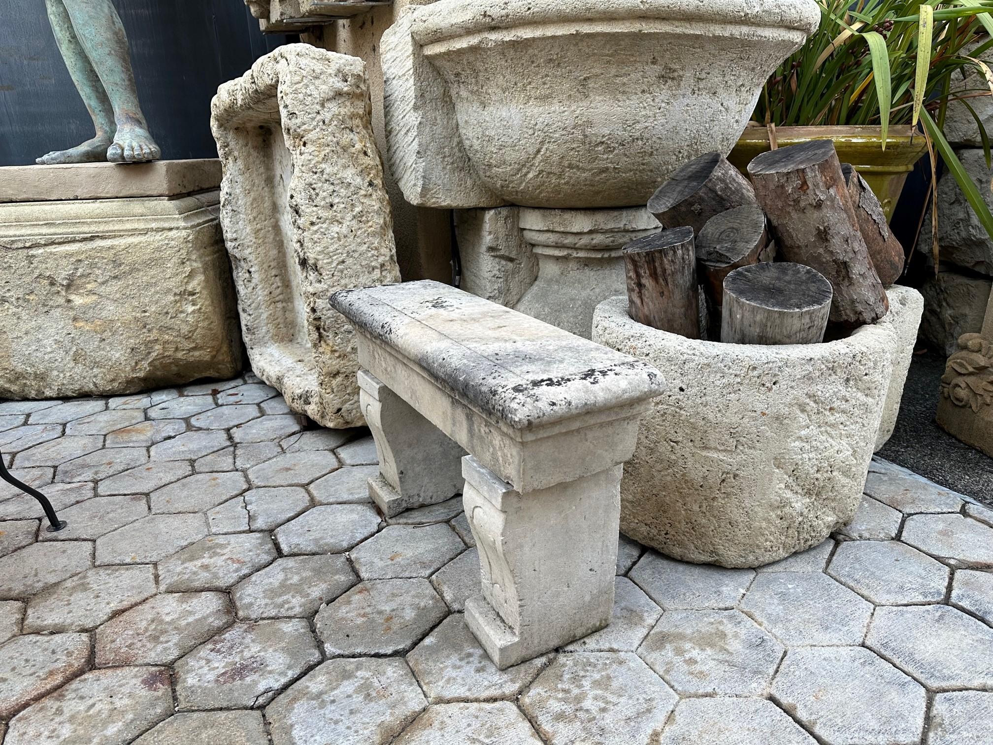 Rustic Stone Farm Bench Garden Patio Hand Carved Seat Antique Dealer Los Angeles For Sale 5