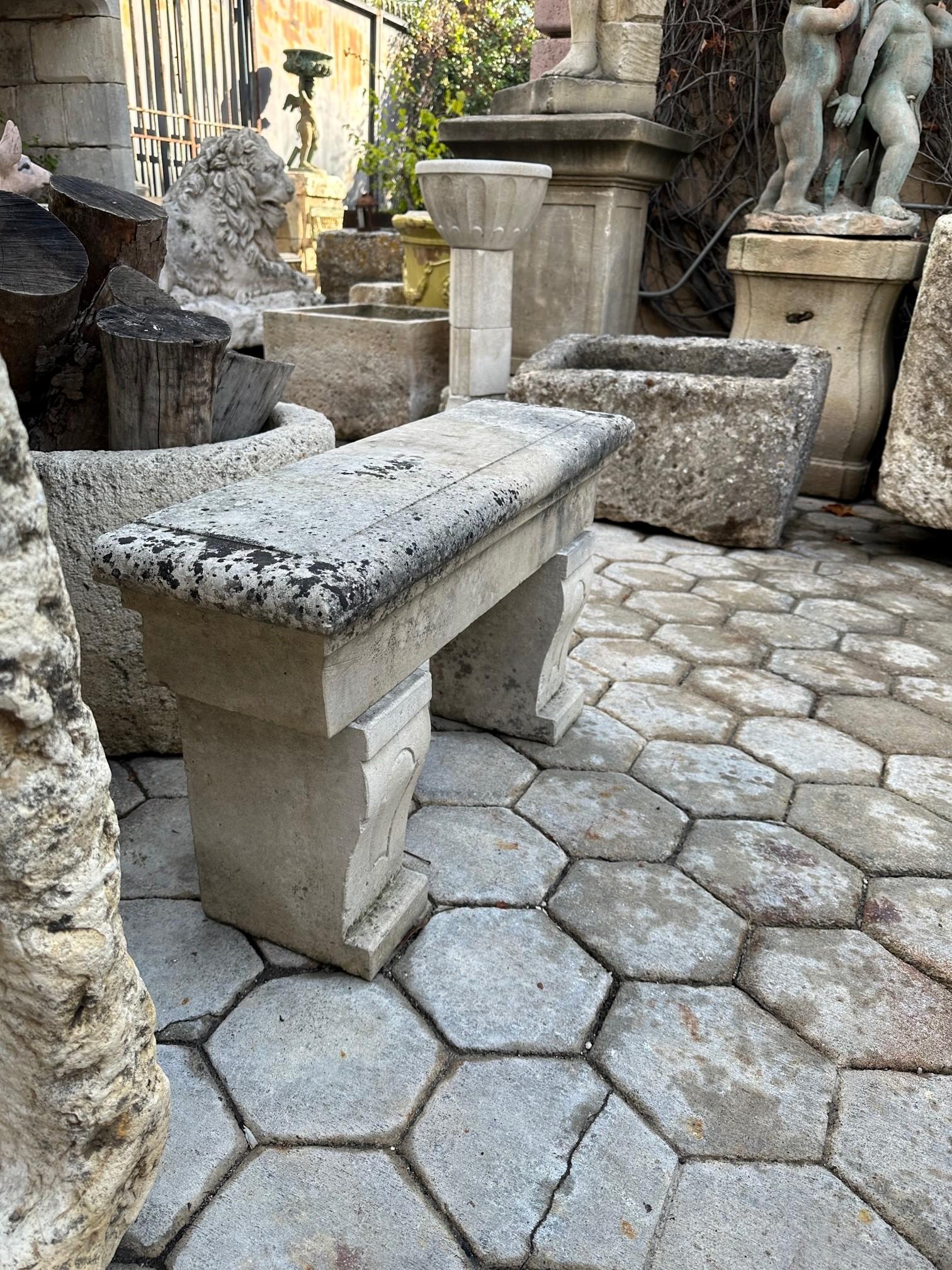 Rustic Stone Farm Bench Garden Patio Hand Carved Seat Antique Dealer Los Angeles For Sale 9