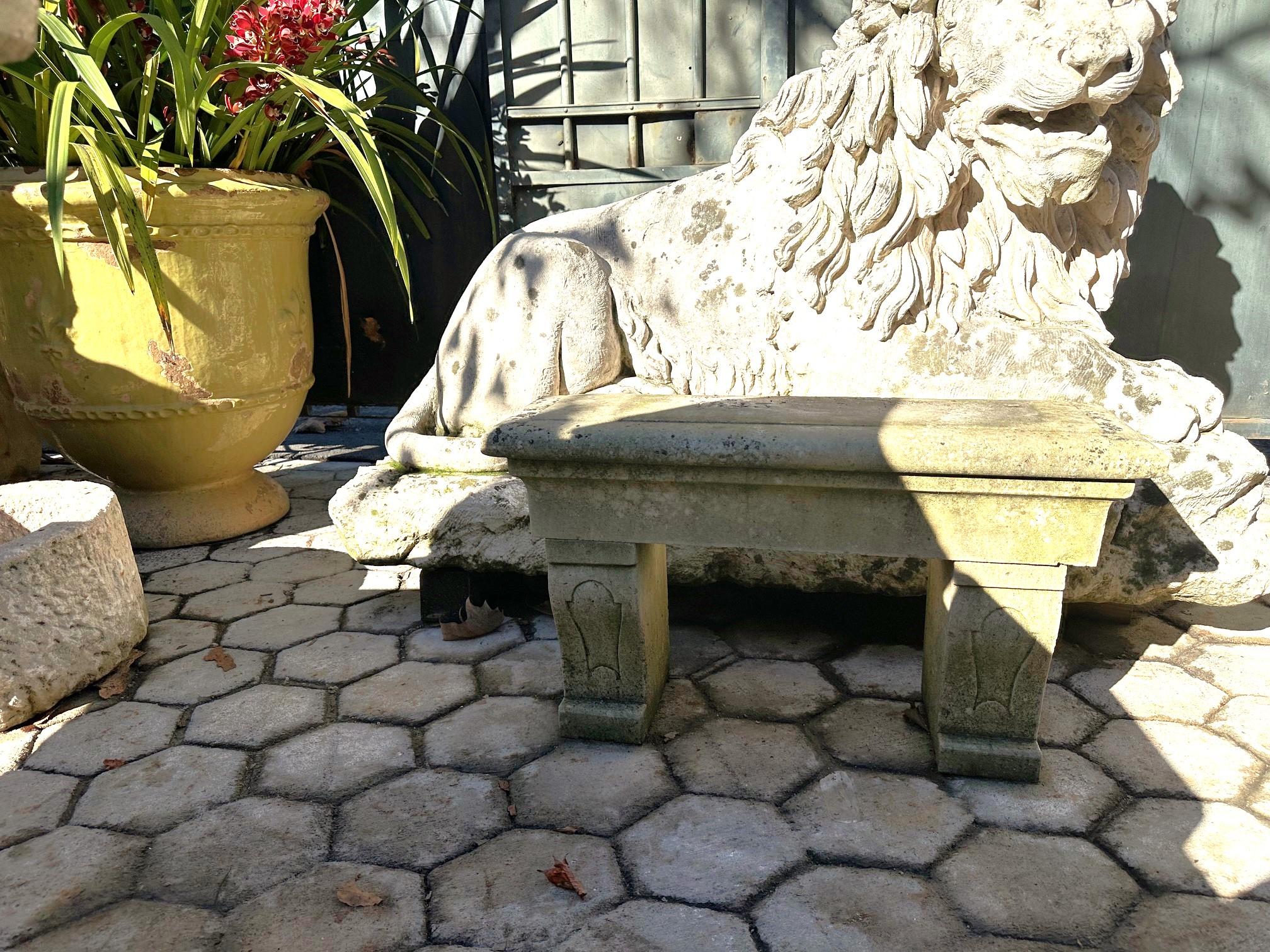 French Rustic Stone Farm Bench Garden Patio Hand Carved Seat Antique Dealer Los Angeles For Sale