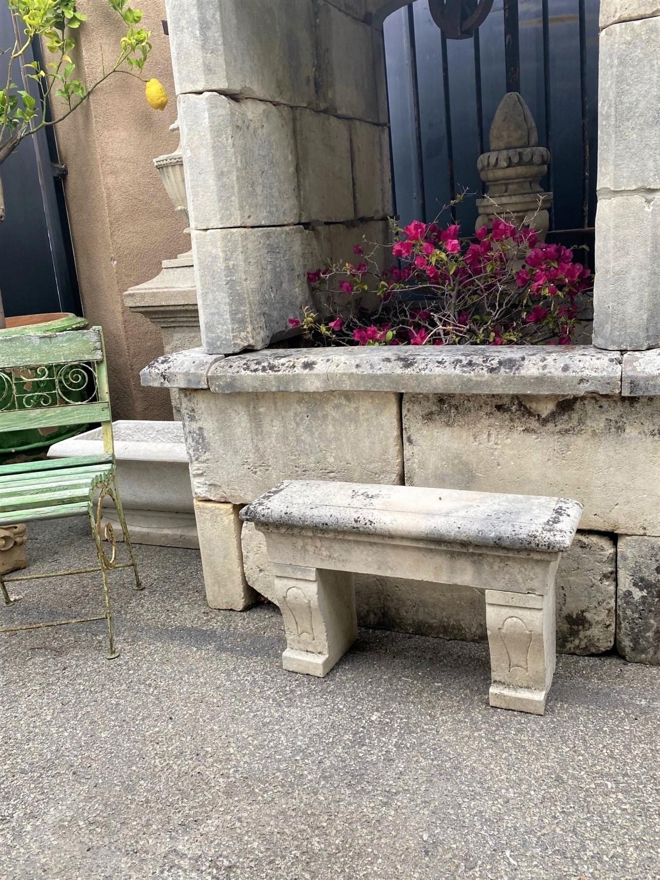 19th Century Rustic Stone Farm Bench Garden Patio Hand Carved Seat Antique Dealer Los Angeles For Sale