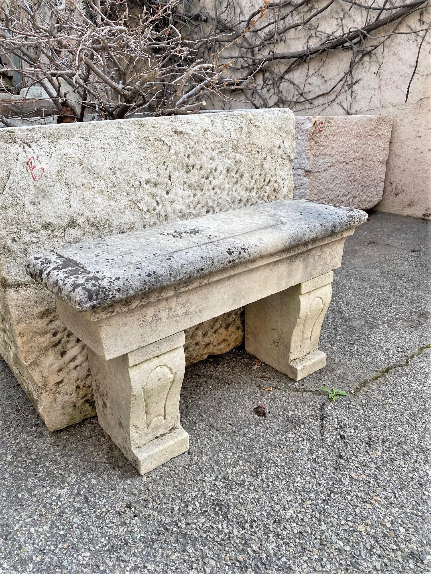 Rustic Stone Farm Bench Garden Patio Hand Carved Seat Antique Dealer Los Angeles For Sale 1