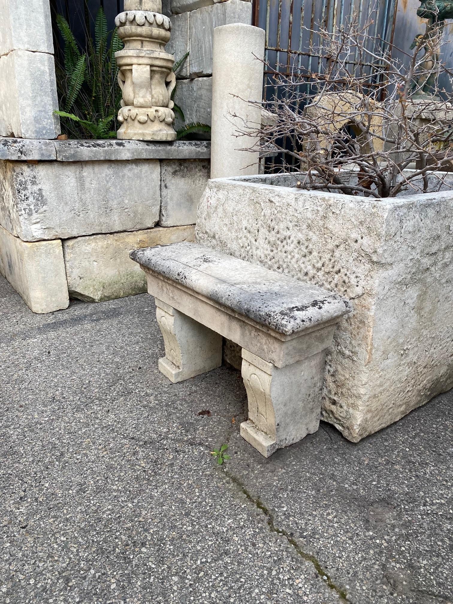 Rustic Stone Farm Bench Garden Patio Hand Carved Seat Antique Dealer Los Angeles For Sale 3