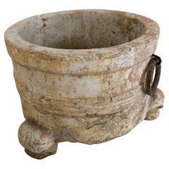 Rustic Stone Planter Jardiniere with Metal Rings
