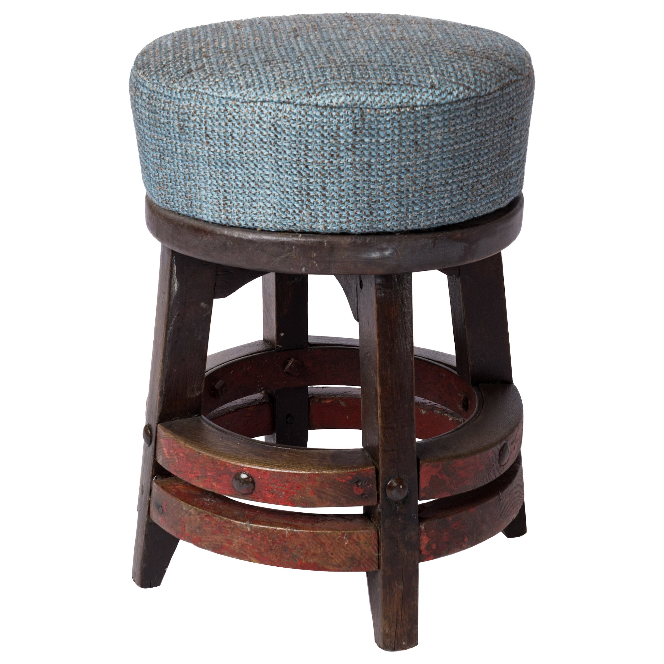 Rustic Stool in Solid Stained Oak With Double Ring Support Bars - France 1950
s For Sale