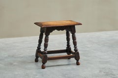 Rustic Stool or Side Table in Solid Turned and Carved Oak 19th Century