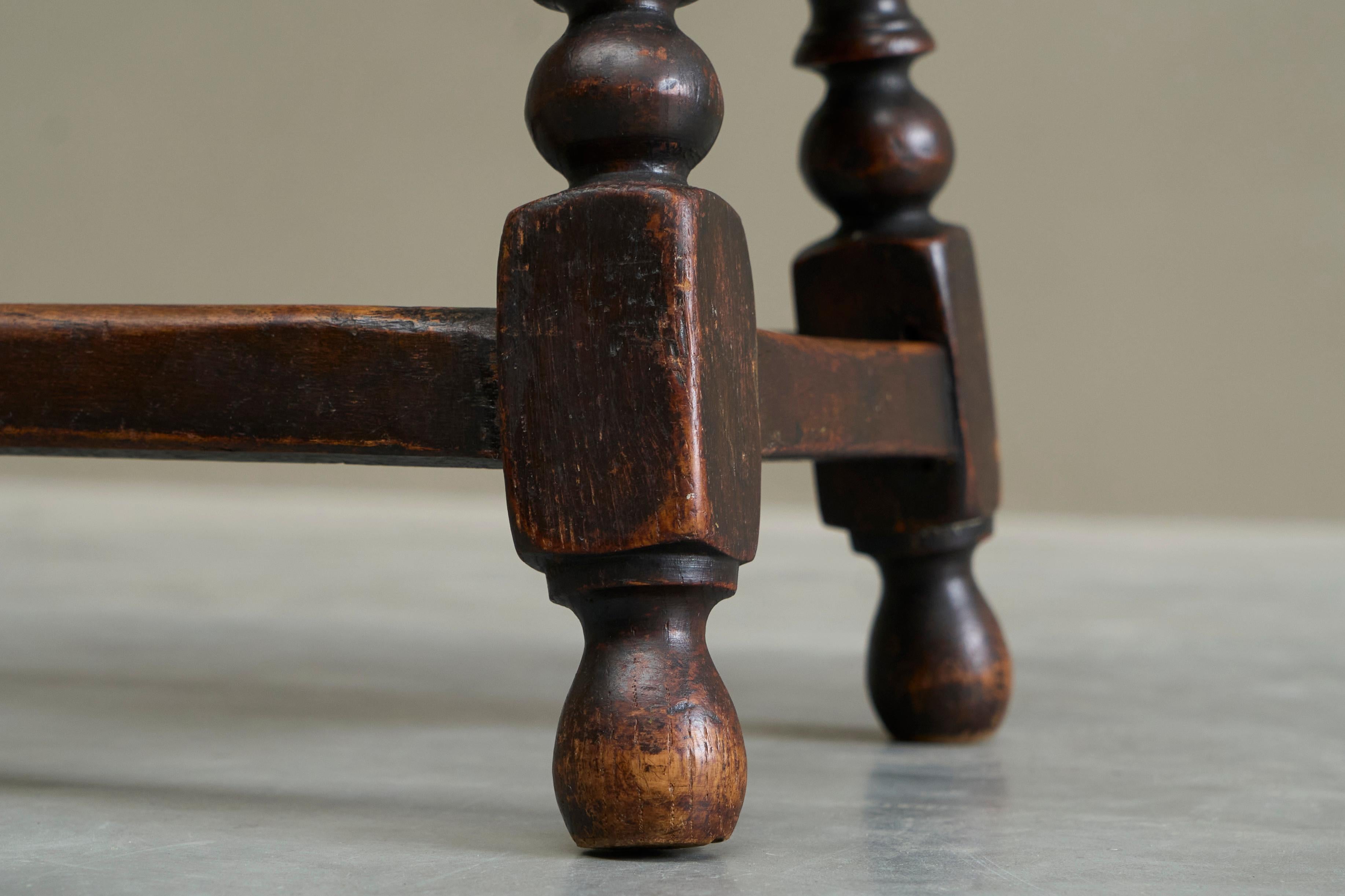 Rustic Stool or Side Table in Solid Turned and Carved Oak 19th Century For Sale 3