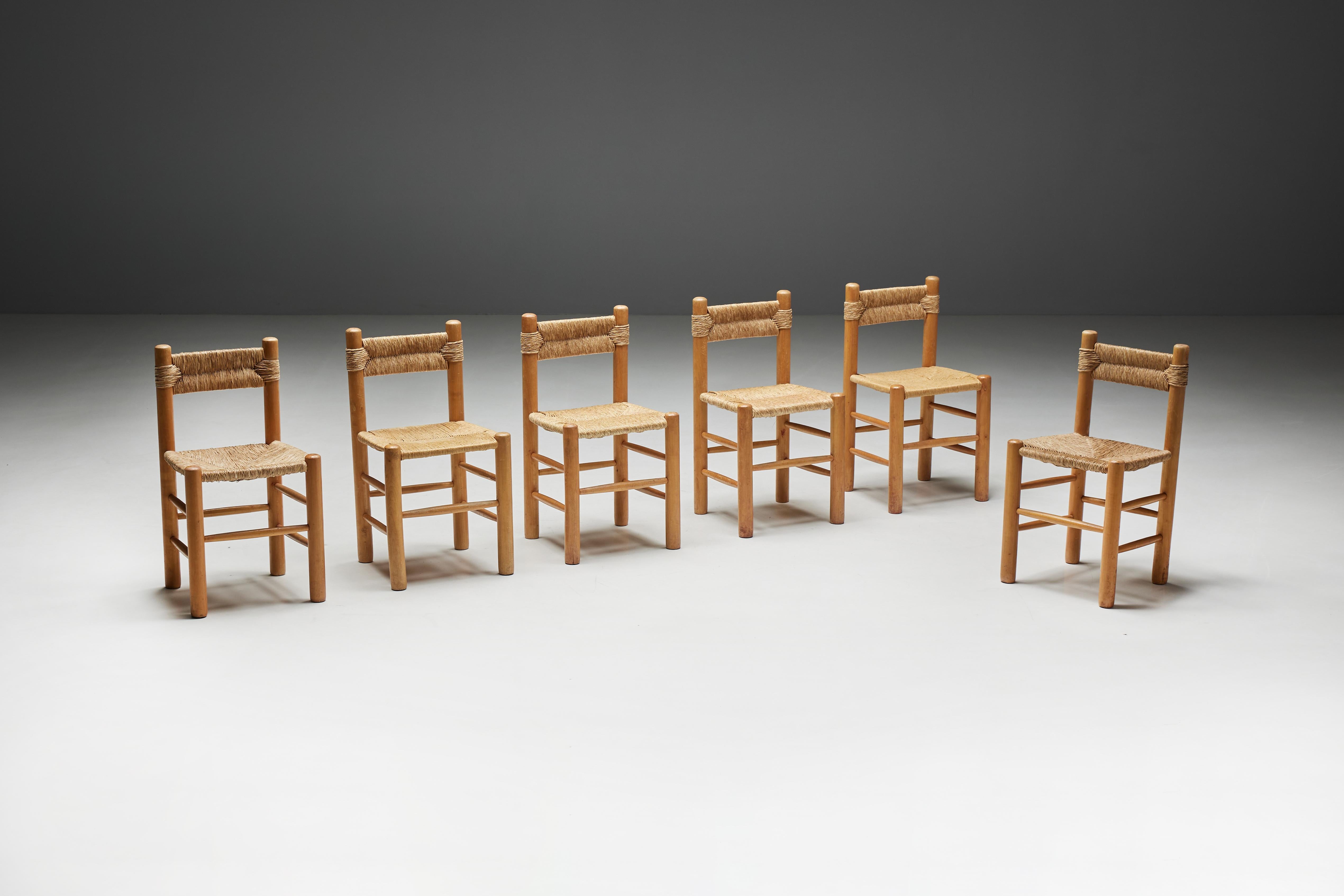 Mid-Century Modern Rustic Straw Dining Chairs, France, 1960s