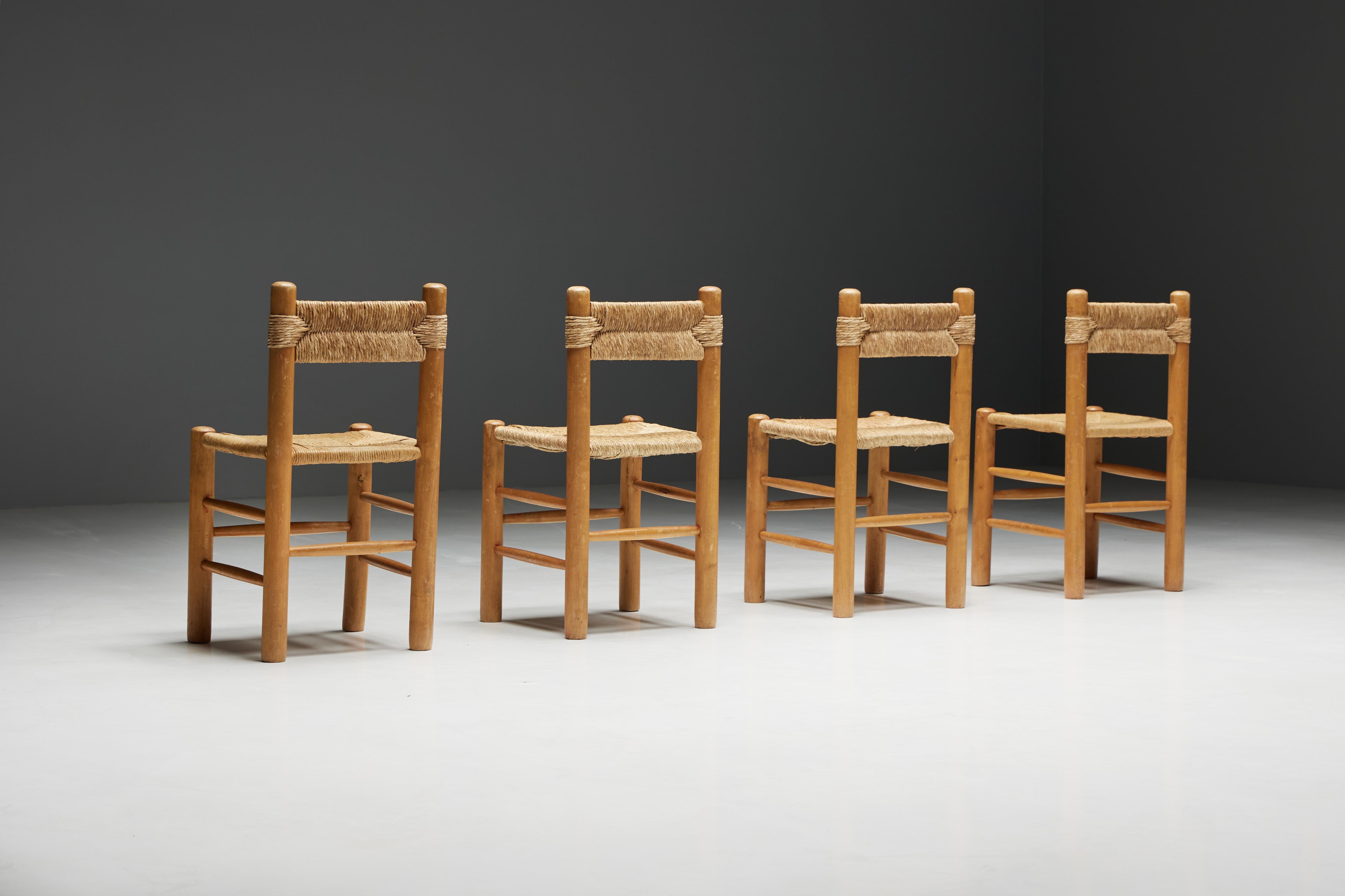 Mid-20th Century Rustic Straw Dining Chairs, France, 1960s