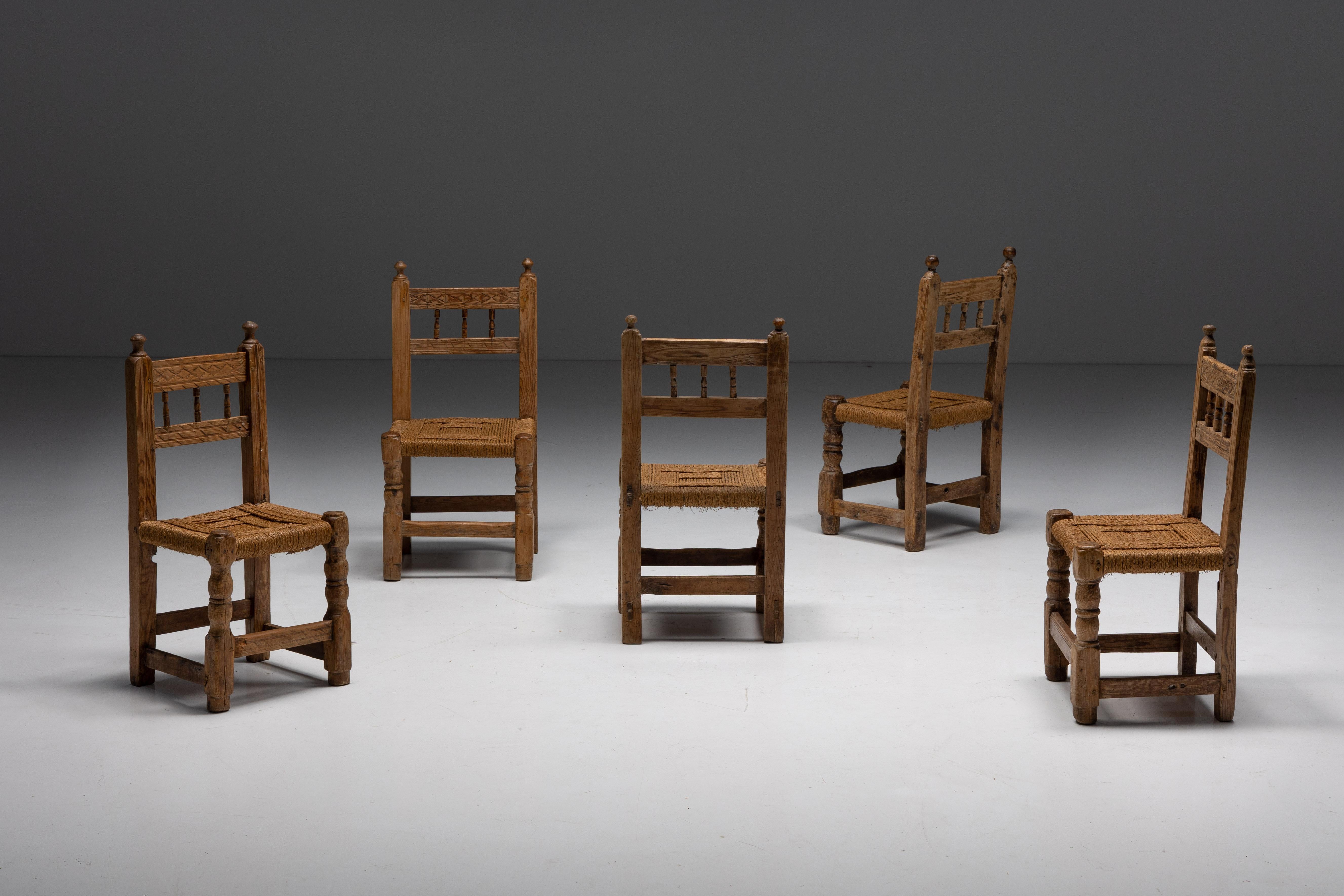 Spanish Rustic Straw Dining Chairs, Spain, 19th Century For Sale