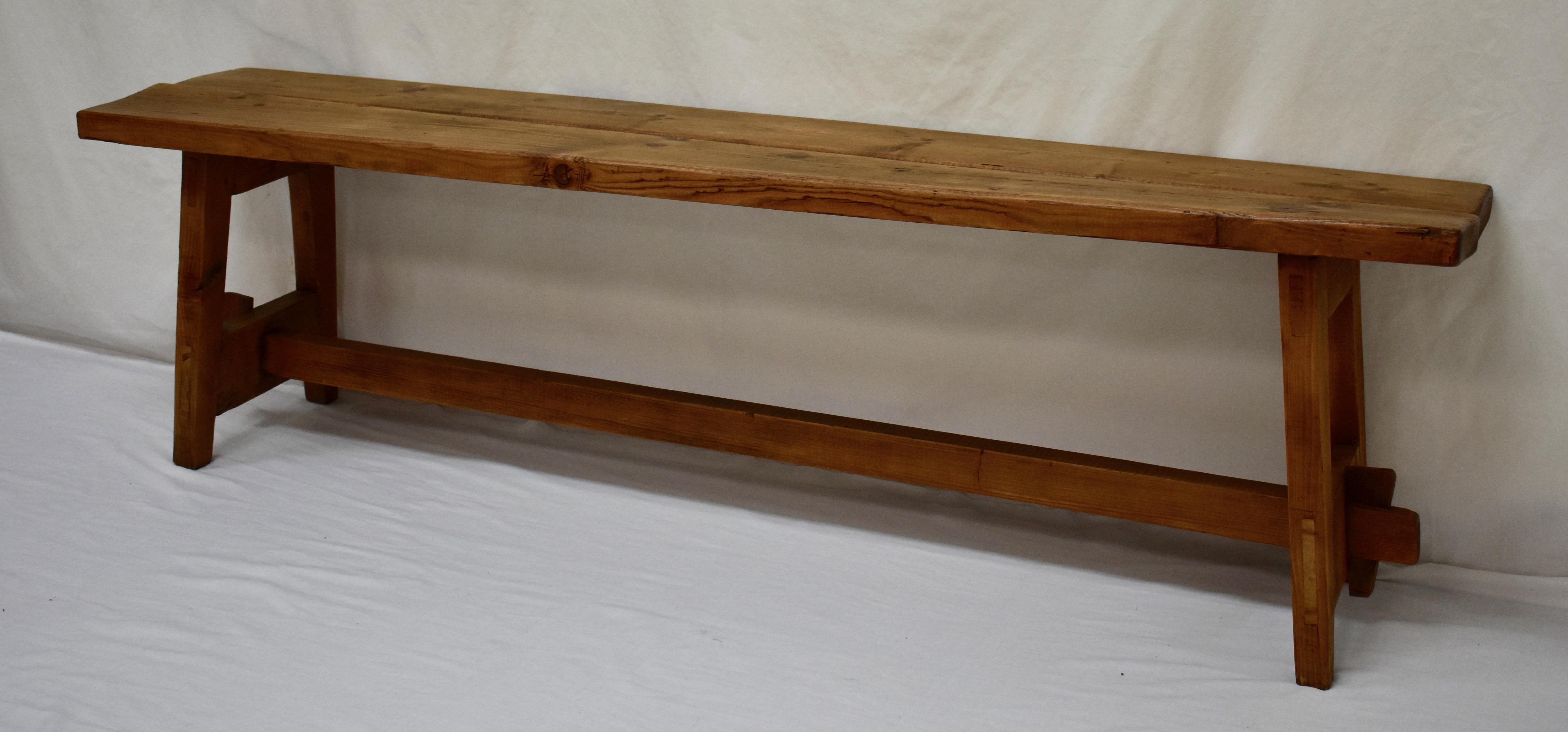 19th Century Rustic Stretcher Base Pine Bench