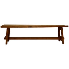 Antique Rustic Stretcher Base Pine Bench