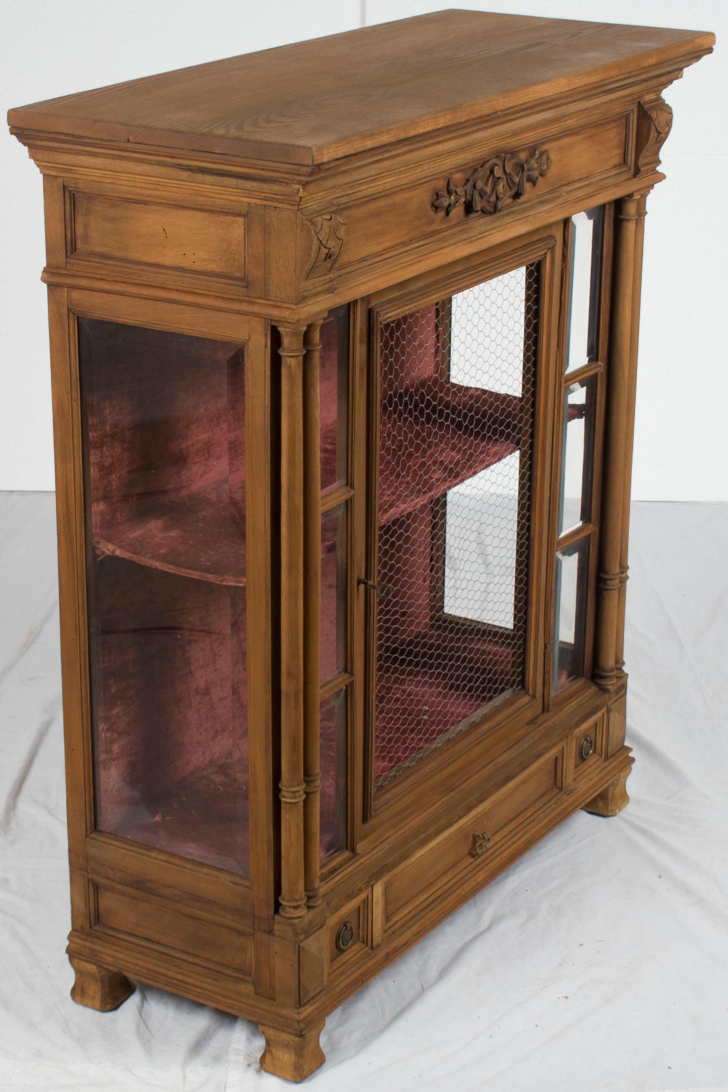 Rustic Stripped Oak French Renaissance Style Display Cabinet Cupboard For Sale 3