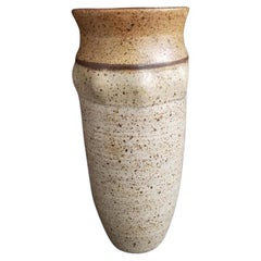 Rustic Studio Pottery Vase Hand-Thrown Speckled Stoneware with Artist Signature