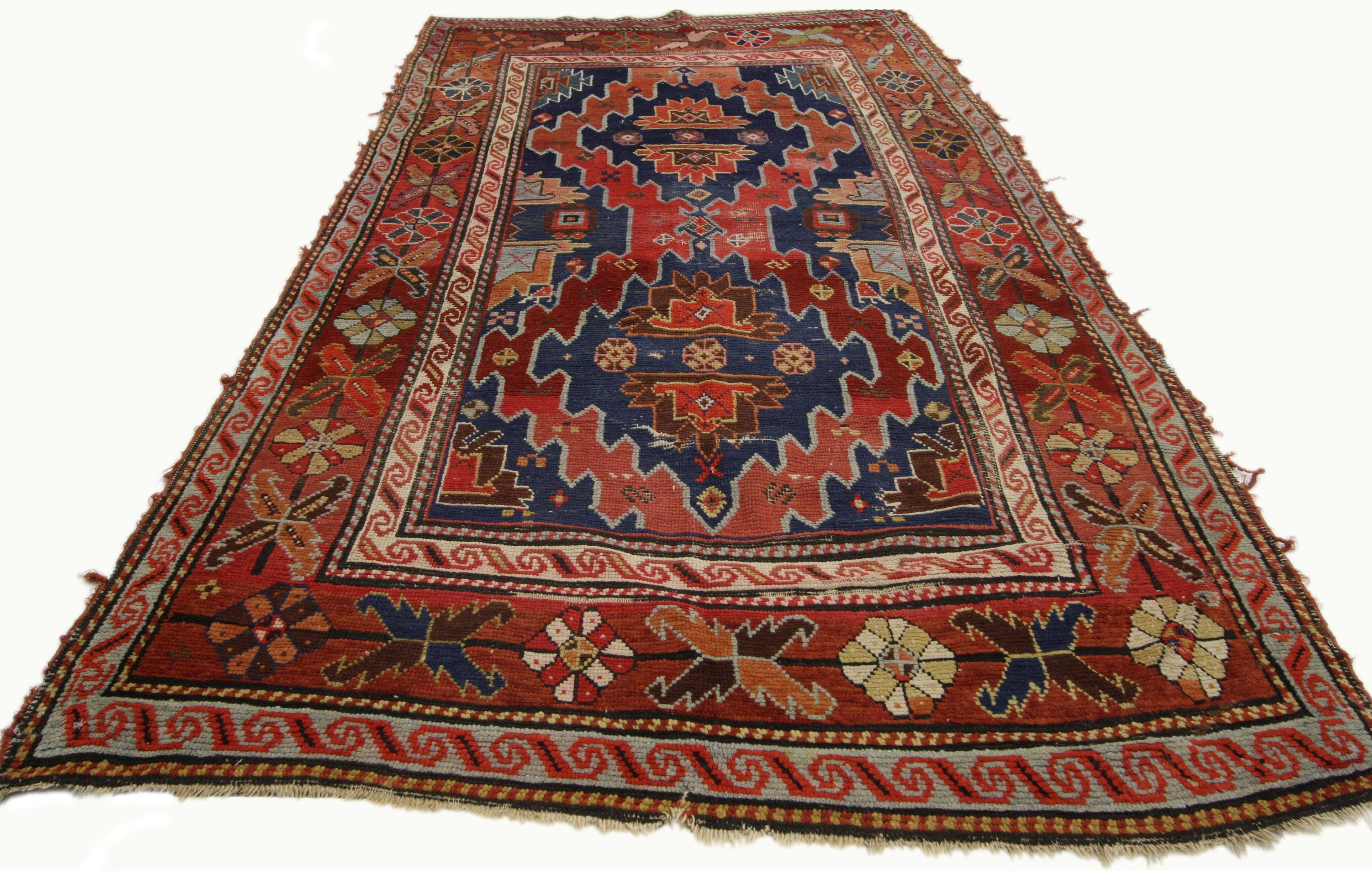 Antiker russischer kaukasischer Kazak-Teppich aus dem späten 19. Jahrhundert (Handgeknüpft) im Angebot