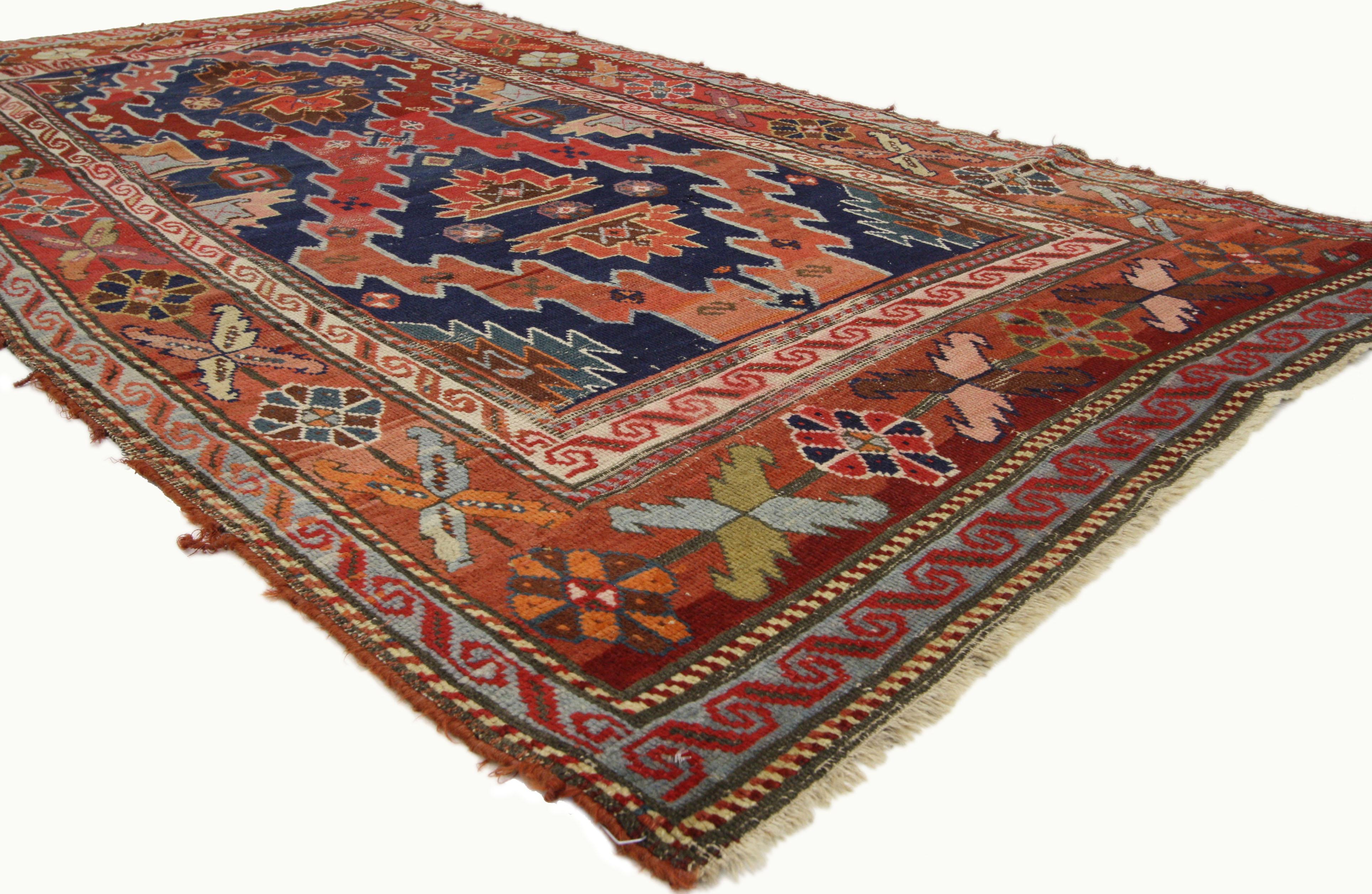 Antiker russischer kaukasischer Kazak-Teppich aus dem späten 19. Jahrhundert (Kasachisch) im Angebot