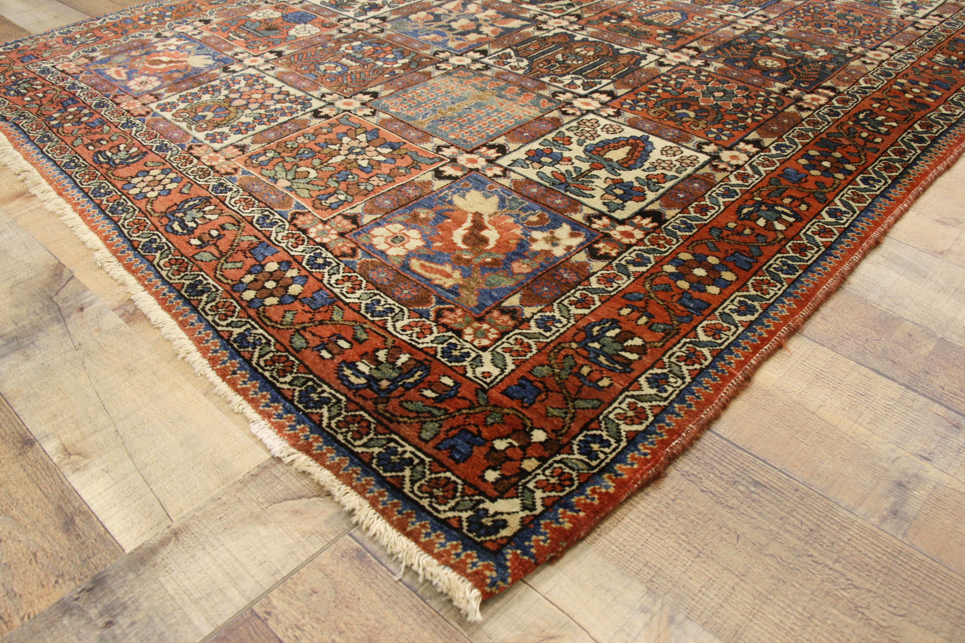 Wool Rustic Style Antique Persian Bakhtiari Rug with Four Seasons Garden Design For Sale