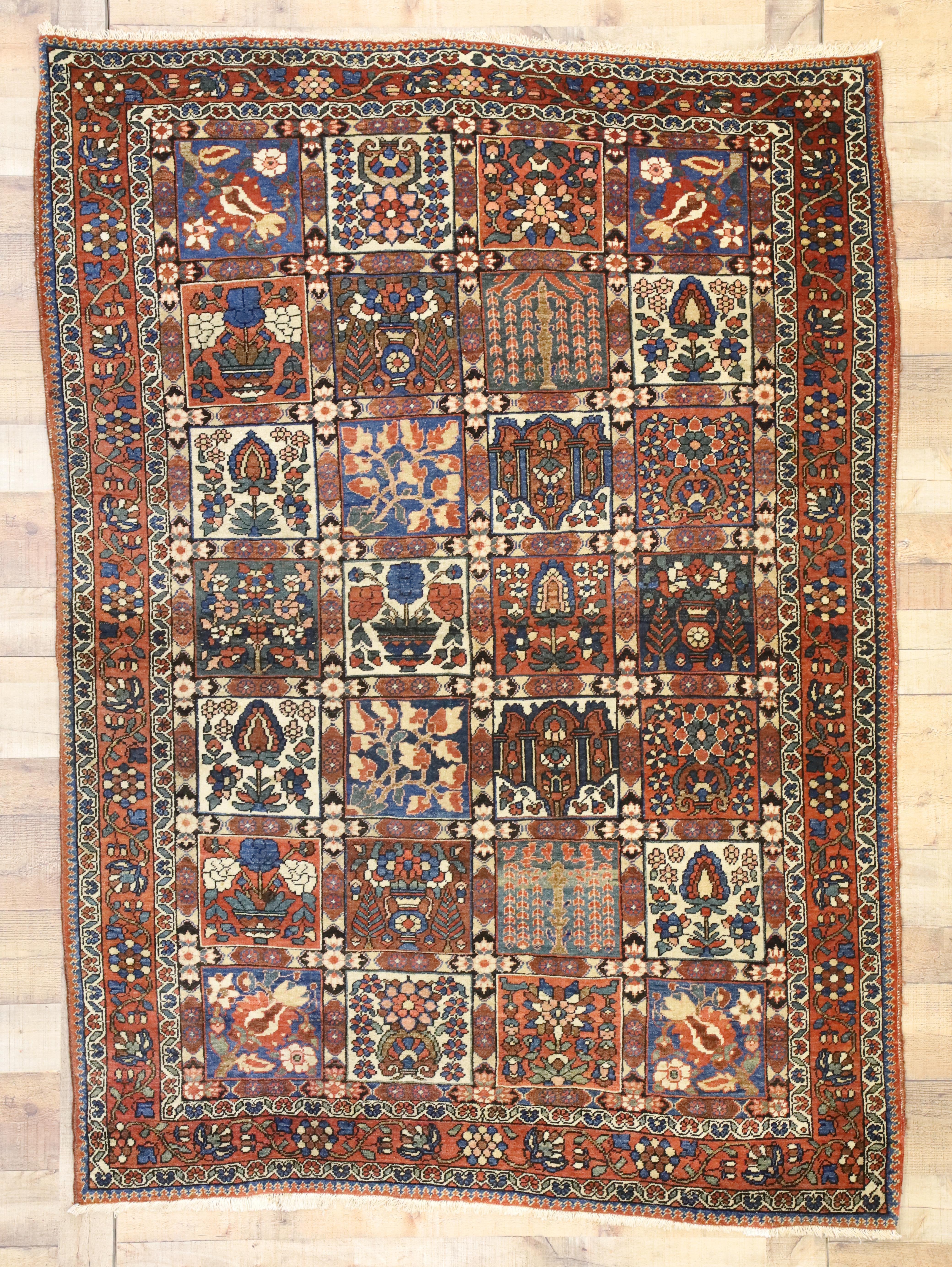Rustic Style Antique Persian Bakhtiari Rug with Four Seasons Garden Design For Sale 2