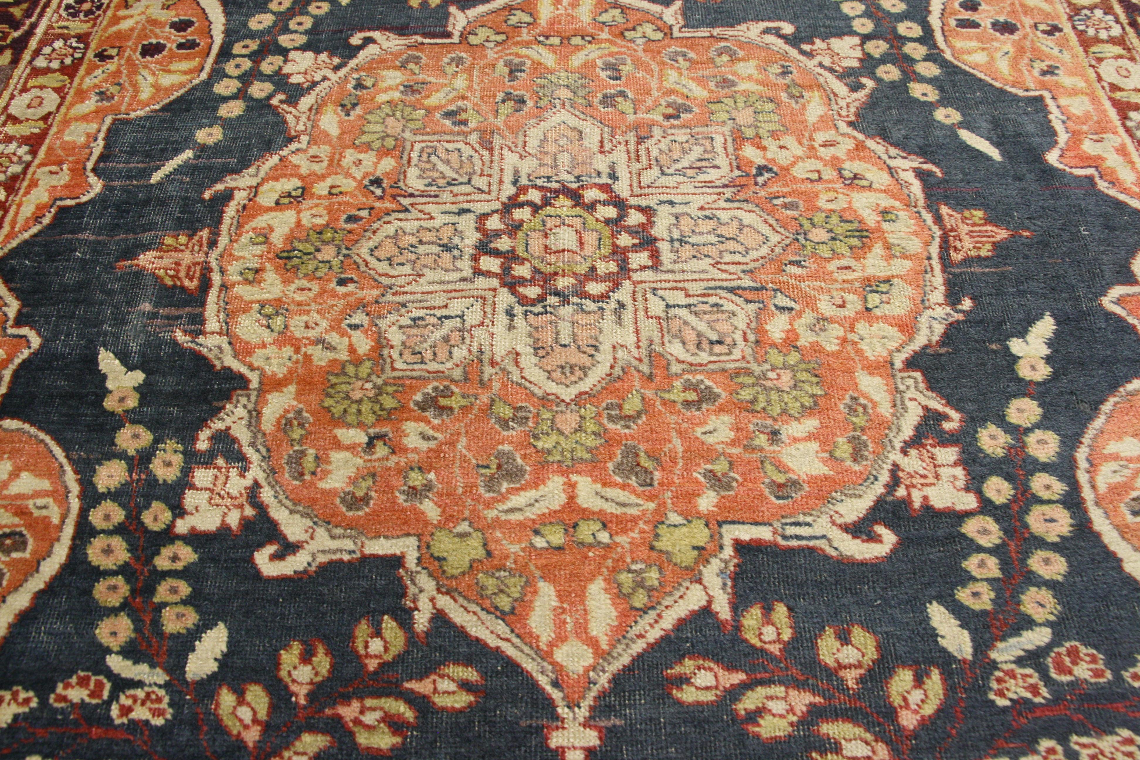Rustic Style Antique Persian Tabriz Accent Rug for Kitchen, Foyer or Entry Rug In Distressed Condition For Sale In Dallas, TX