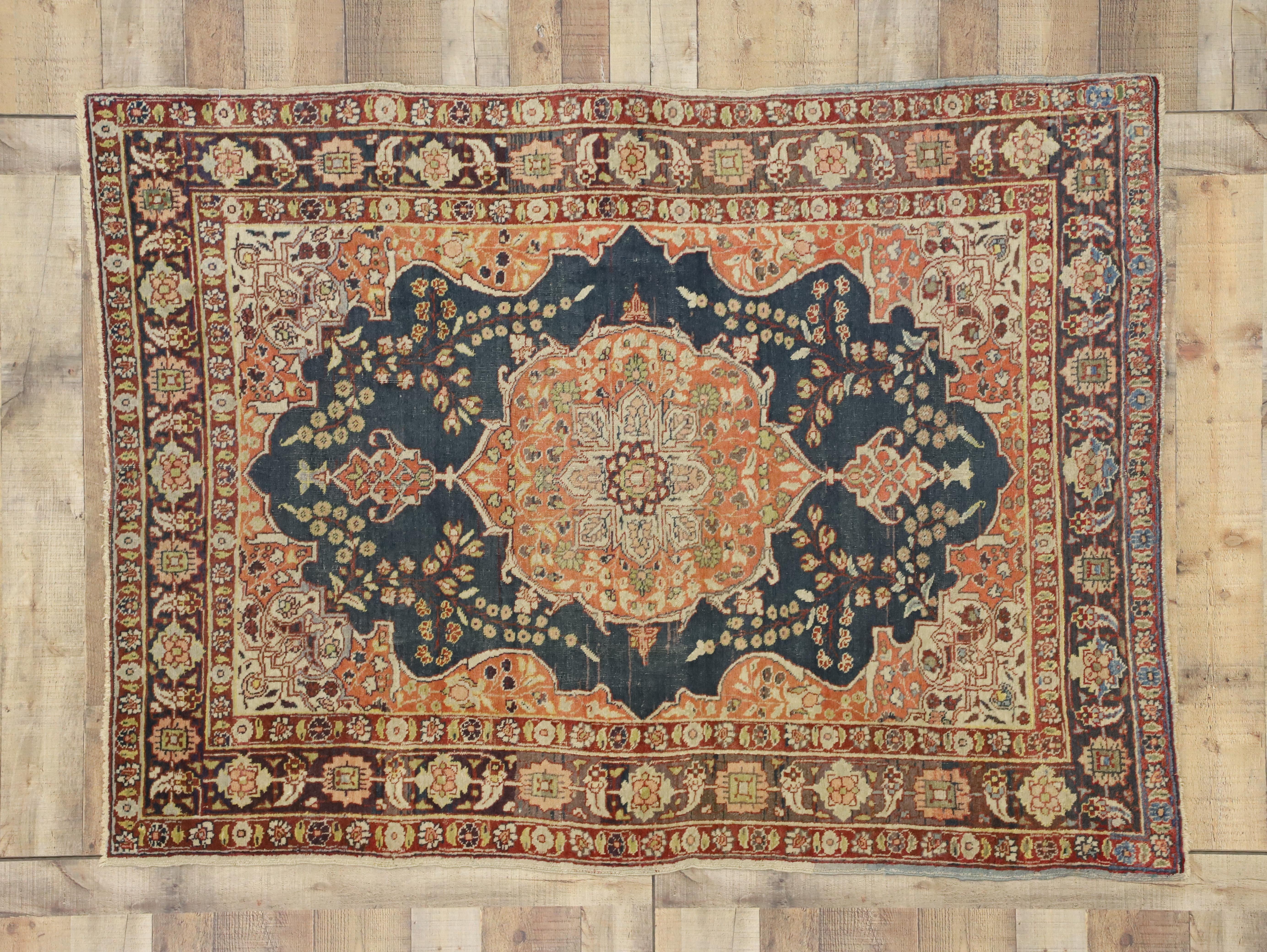 20th Century Rustic Style Antique Persian Tabriz Accent Rug for Kitchen, Foyer or Entry Rug For Sale