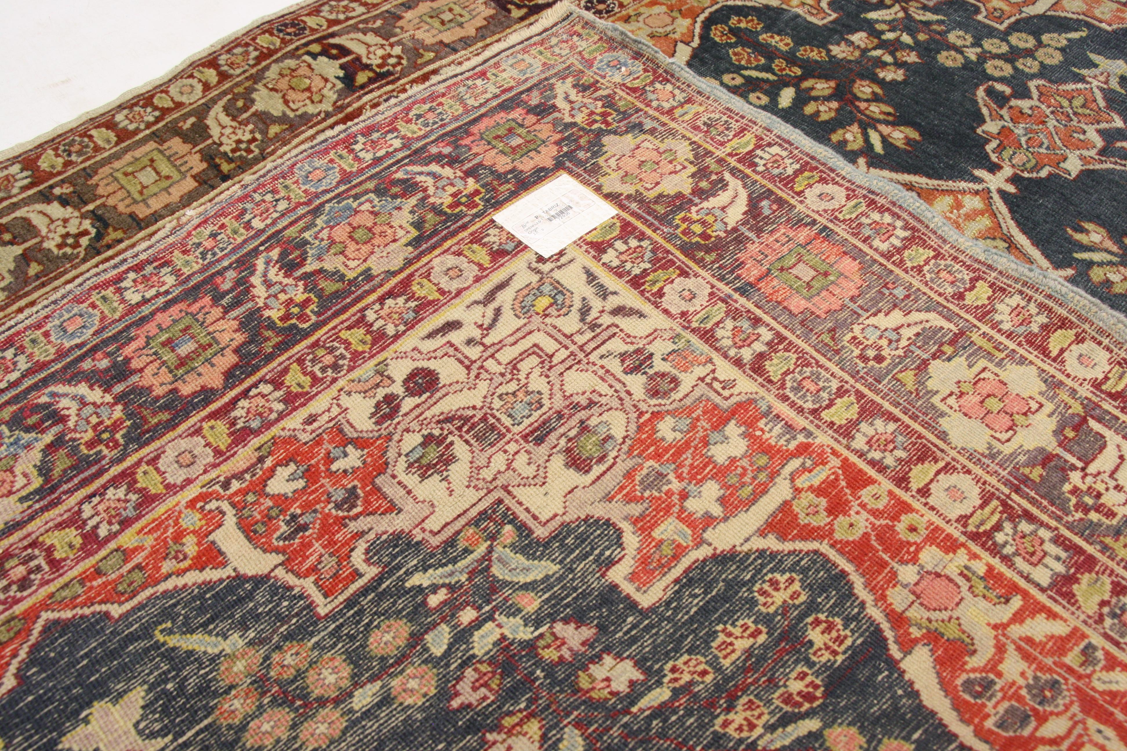 Wool Rustic Style Antique Persian Tabriz Accent Rug for Kitchen, Foyer or Entry Rug For Sale