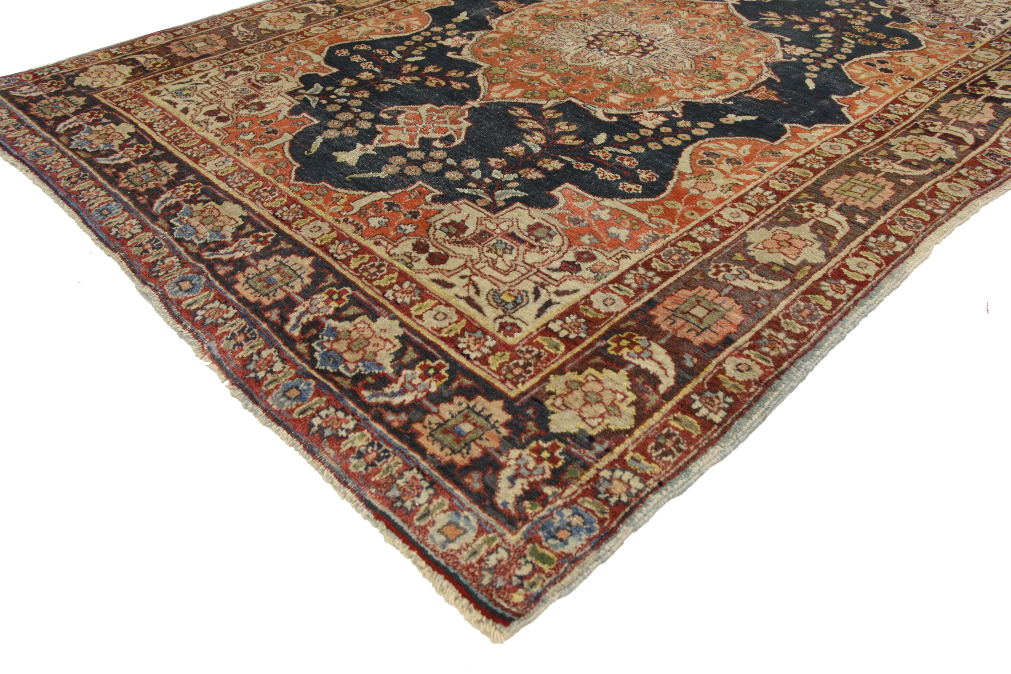 Rustic Style Antique Persian Tabriz Accent Rug for Kitchen, Foyer or Entry Rug For Sale 1