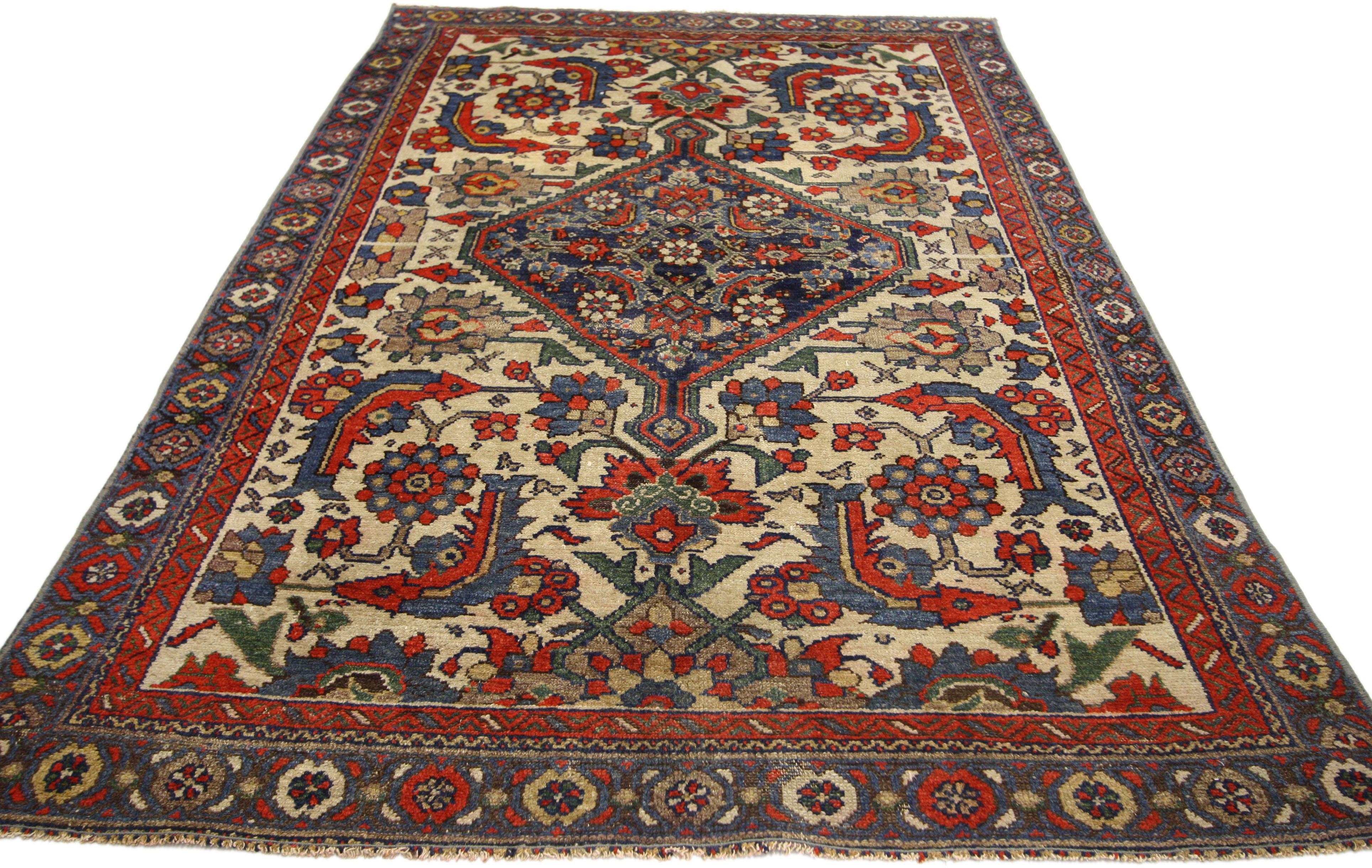Turkish Rustic Style Distressed Antique Persian Malayer Rug