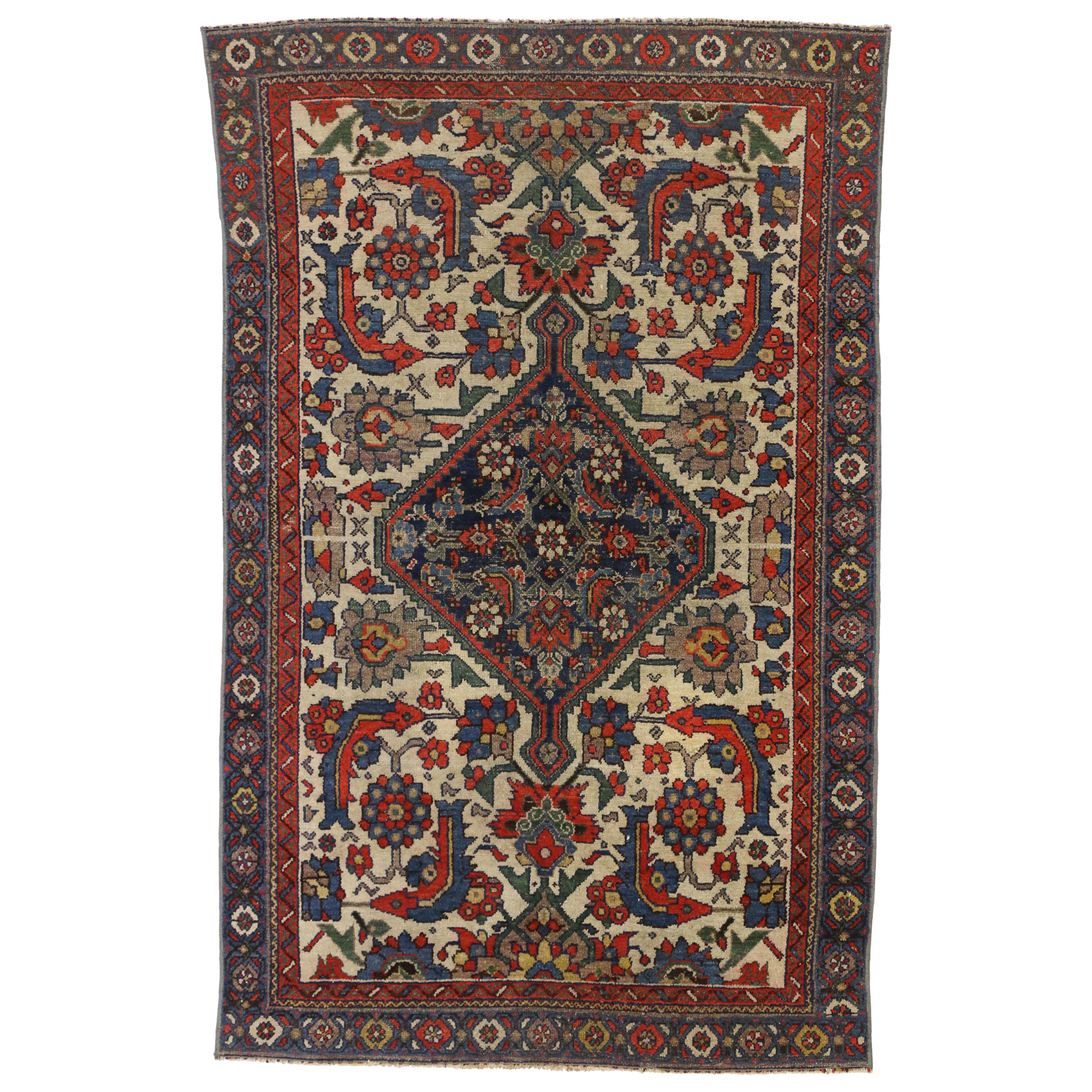 Rustic Style Distressed Antique Persian Malayer Rug