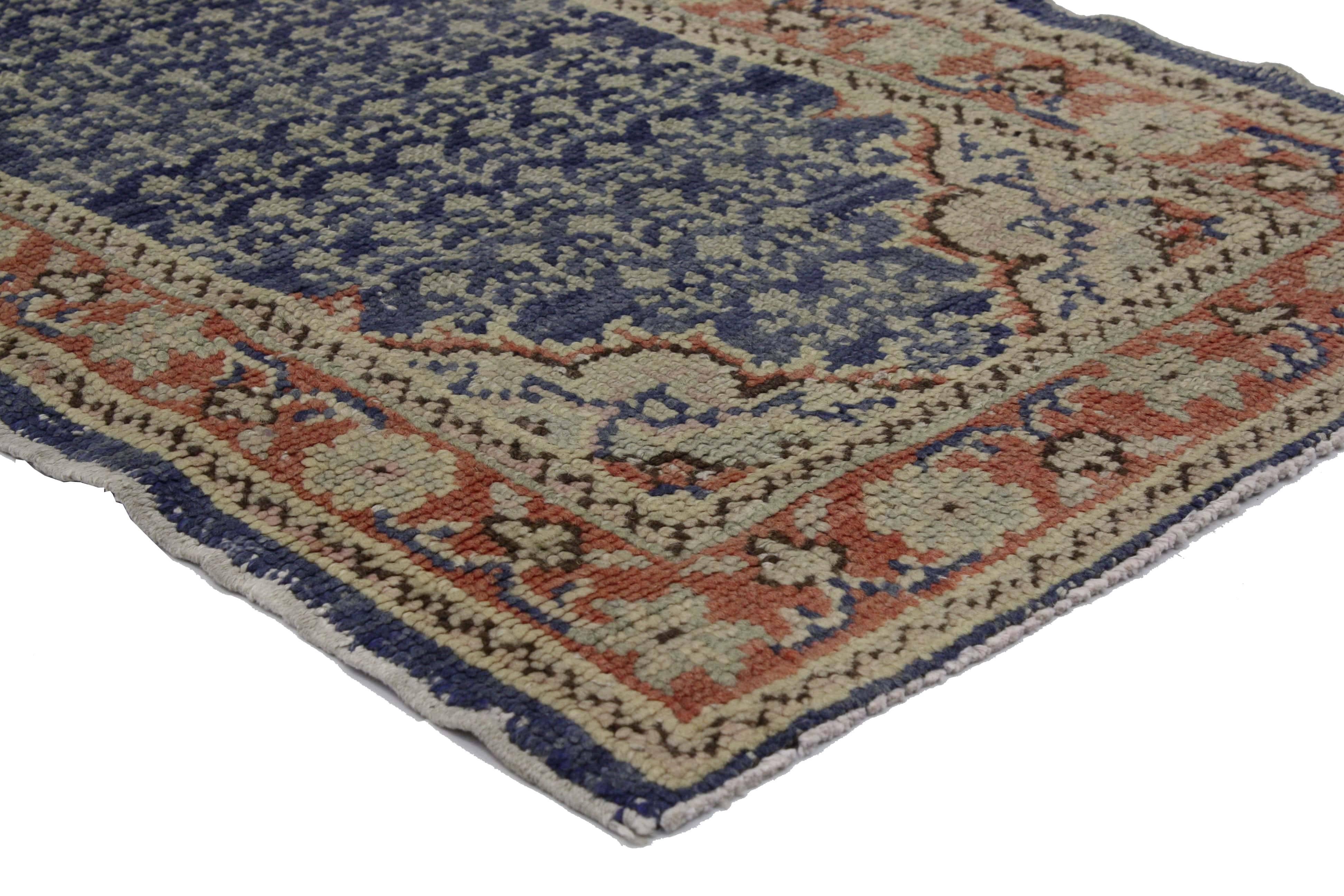 Hand-Knotted Rustic Style Distressed Turkish Sivas Accent Rug For Sale