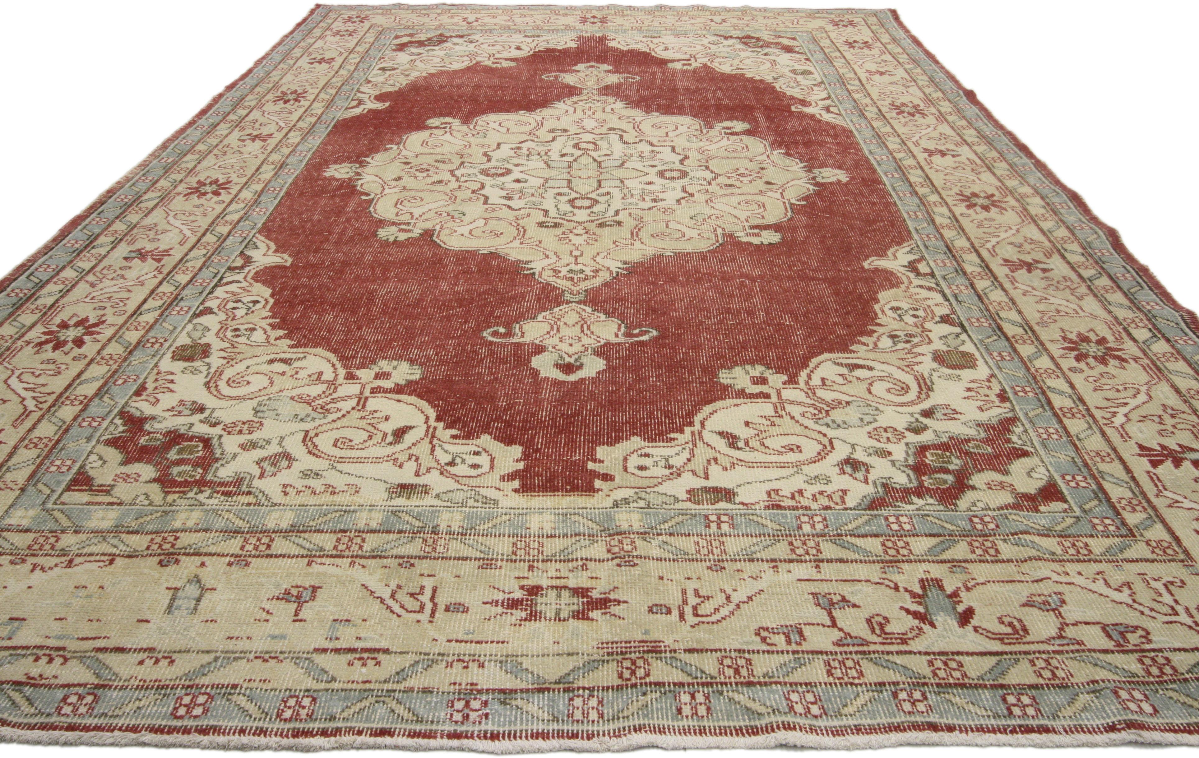 Hand-Knotted Rustic Style Distressed Turkish Sivas Area Rug For Sale