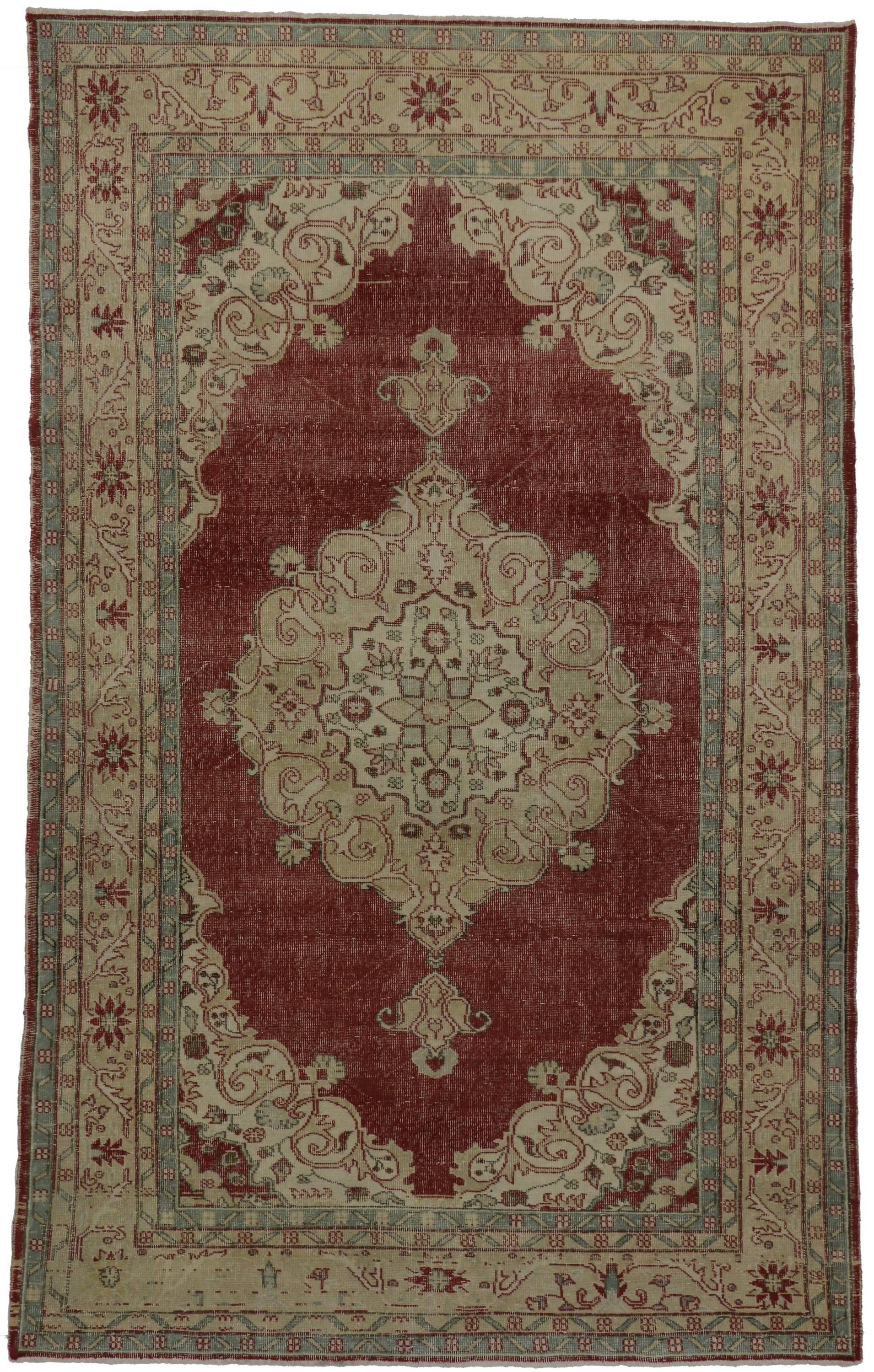 20th Century Rustic Style Distressed Turkish Sivas Area Rug For Sale