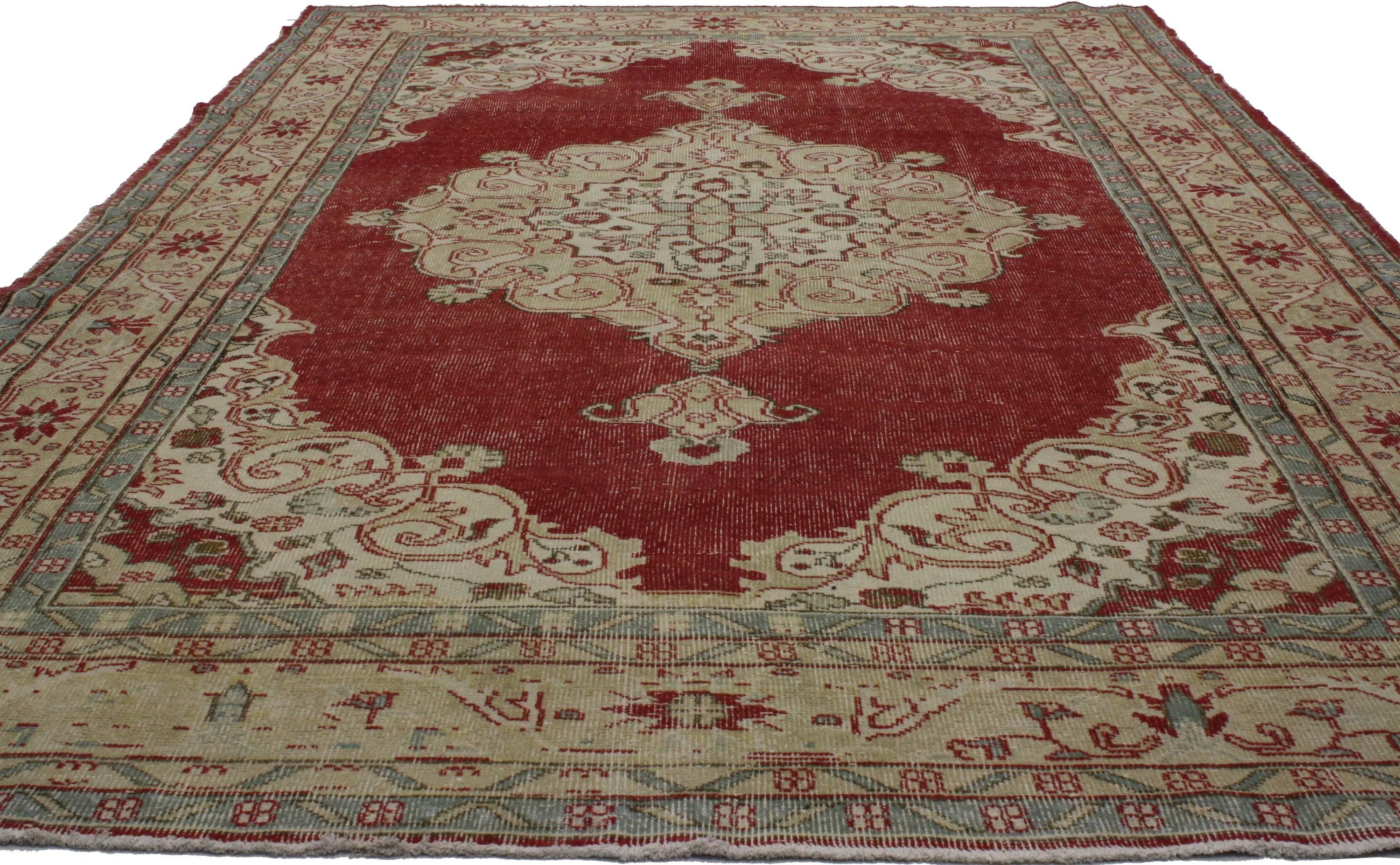 Wool Rustic Style Distressed Turkish Sivas Area Rug For Sale