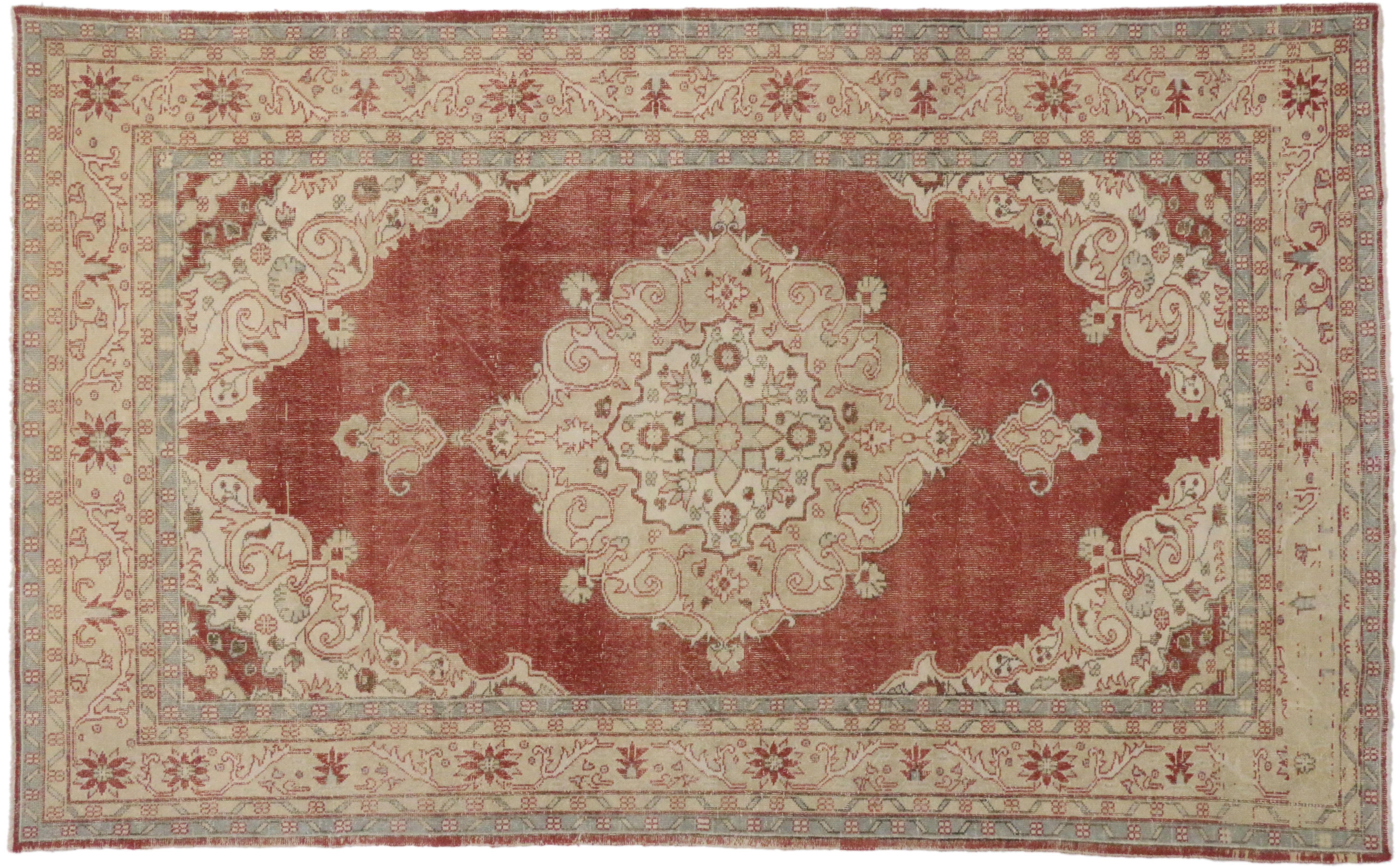 Rustic Style Distressed Turkish Sivas Area Rug For Sale 2