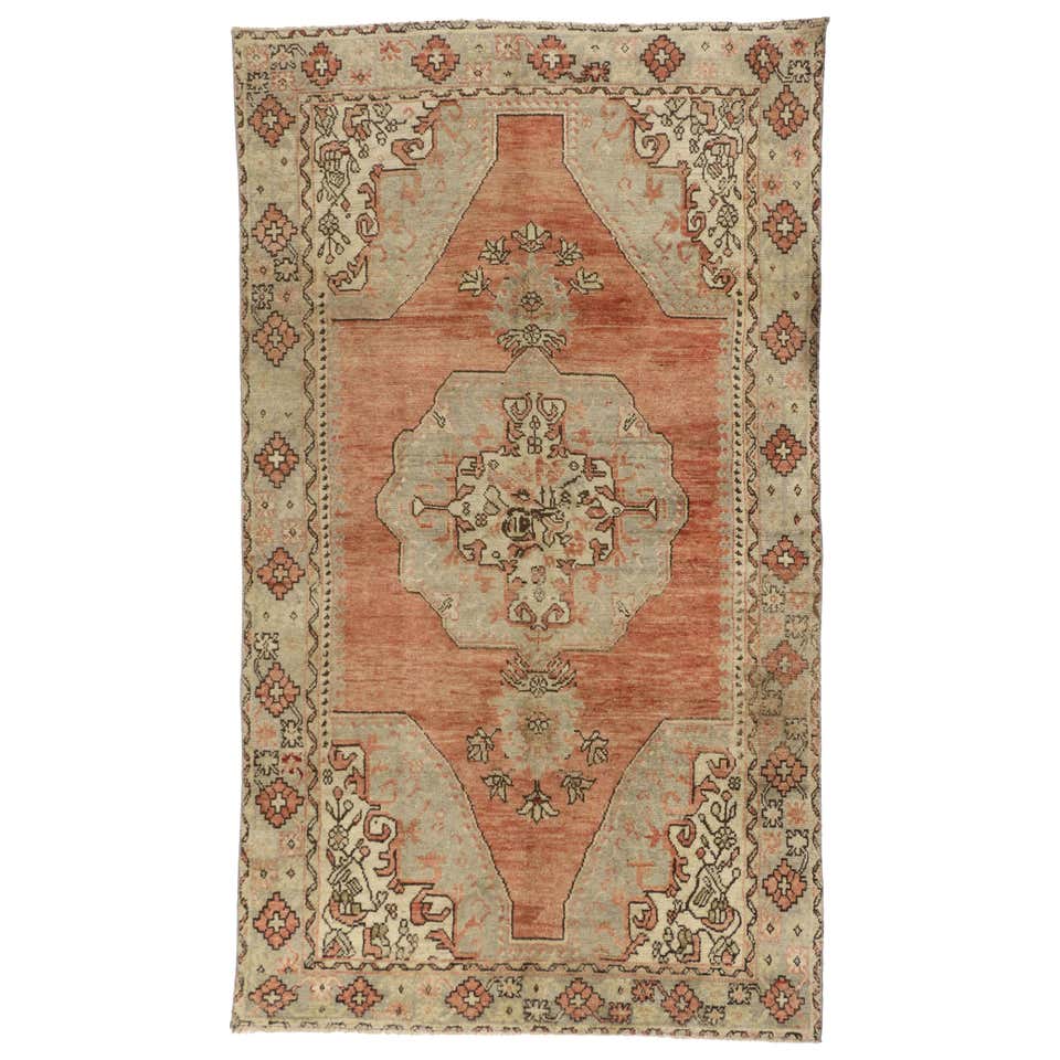 Rustic Style Distressed Vintage Turkish Oushak Rug For Sale at 1stDibs