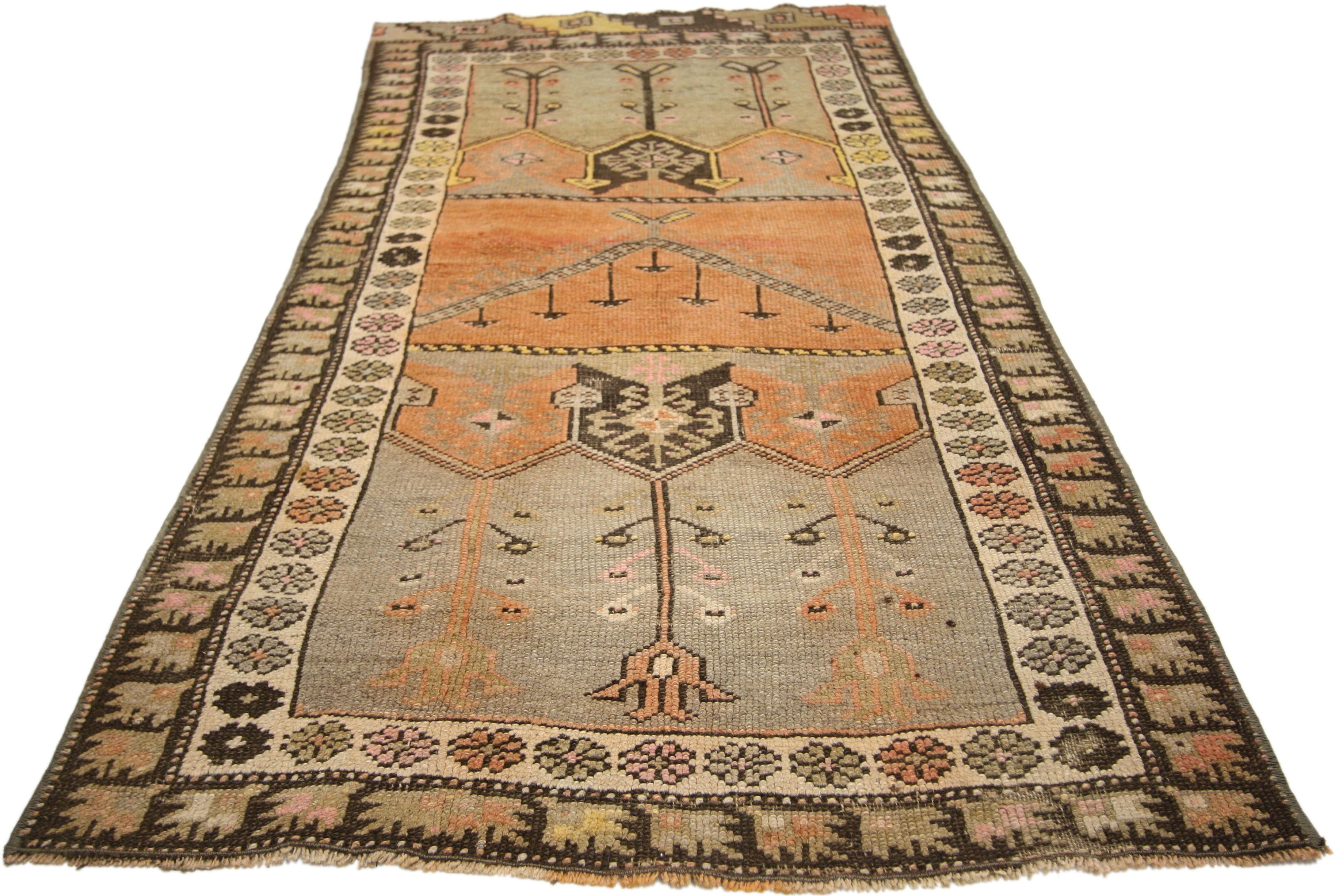Hand-Knotted Rustic Style Distressed Vintage Turkish Oushak Rug