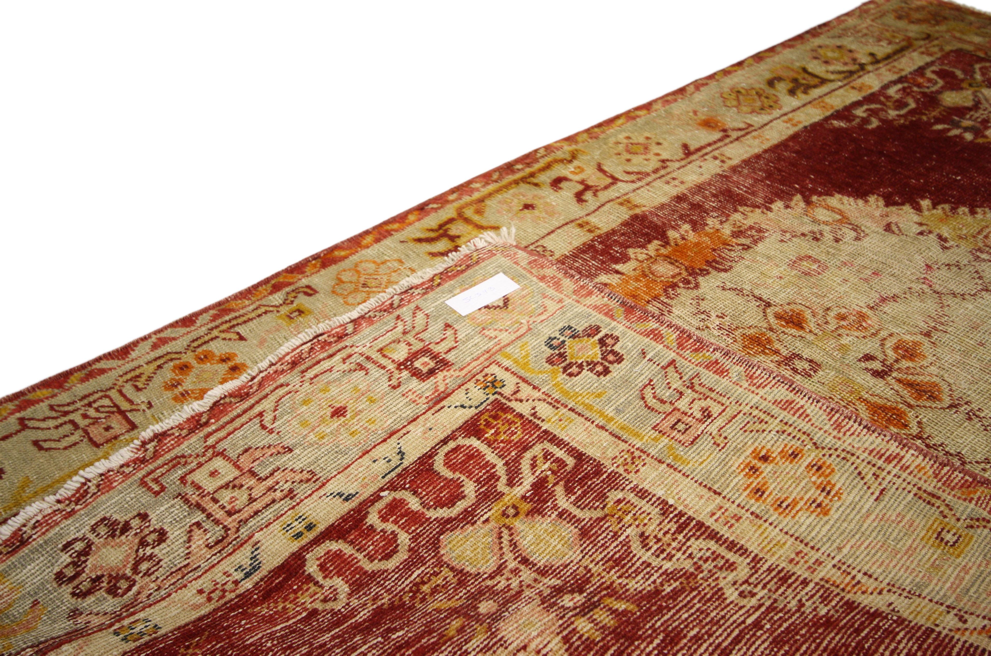 20th Century Rustic Style Distressed Vintage Turkish Oushak Rug For Sale