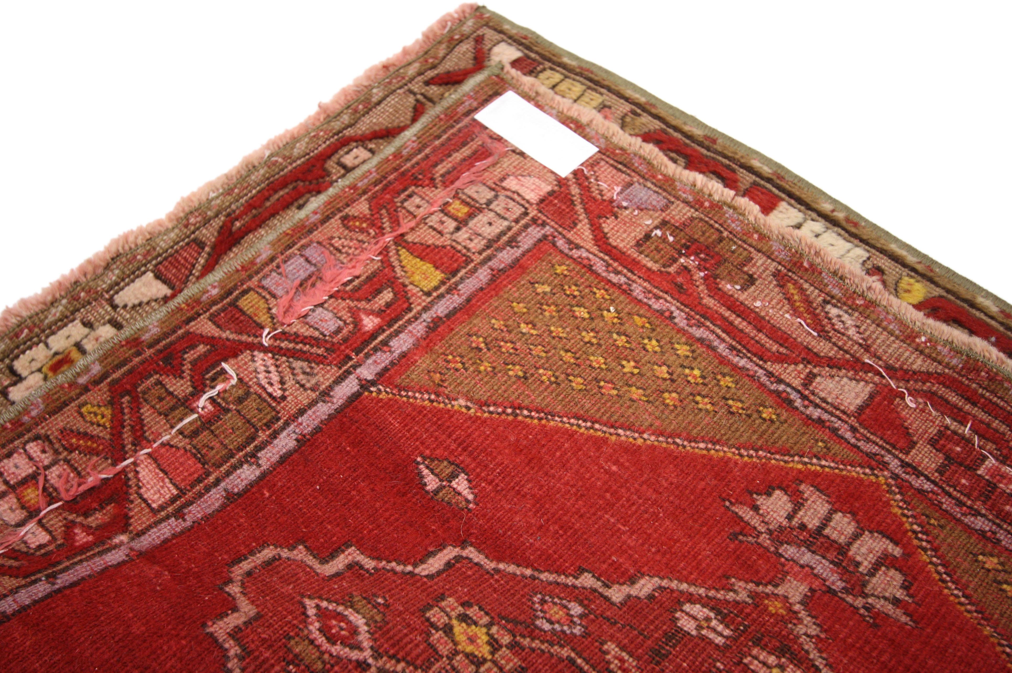 20th Century Distressed Vintage Turkish Oushak Rug with Rustic Style, Foyer or Entry Rug
