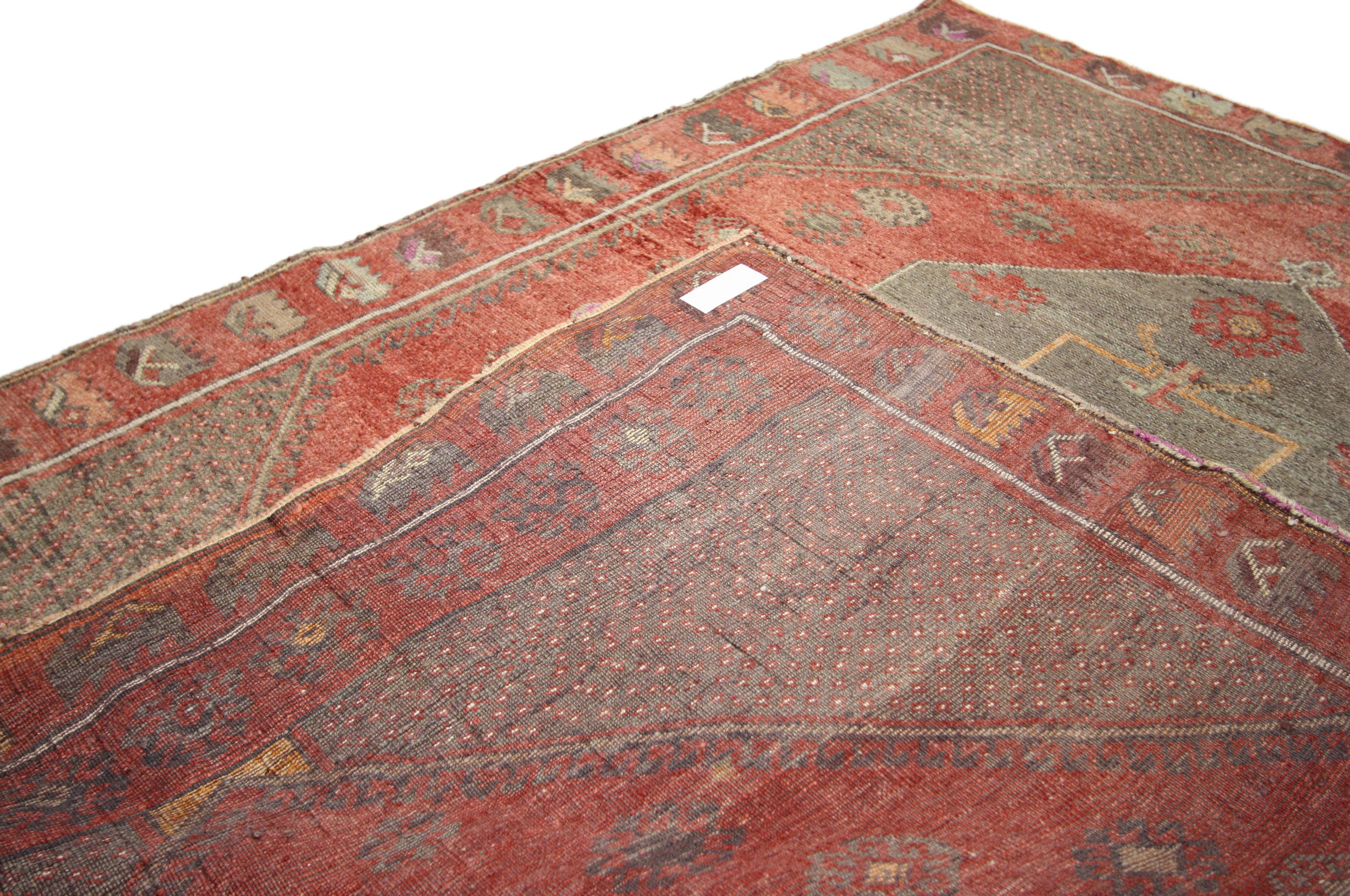 20th Century Rustic Style Distressed Vintage Turkish Oushak Rug For Sale