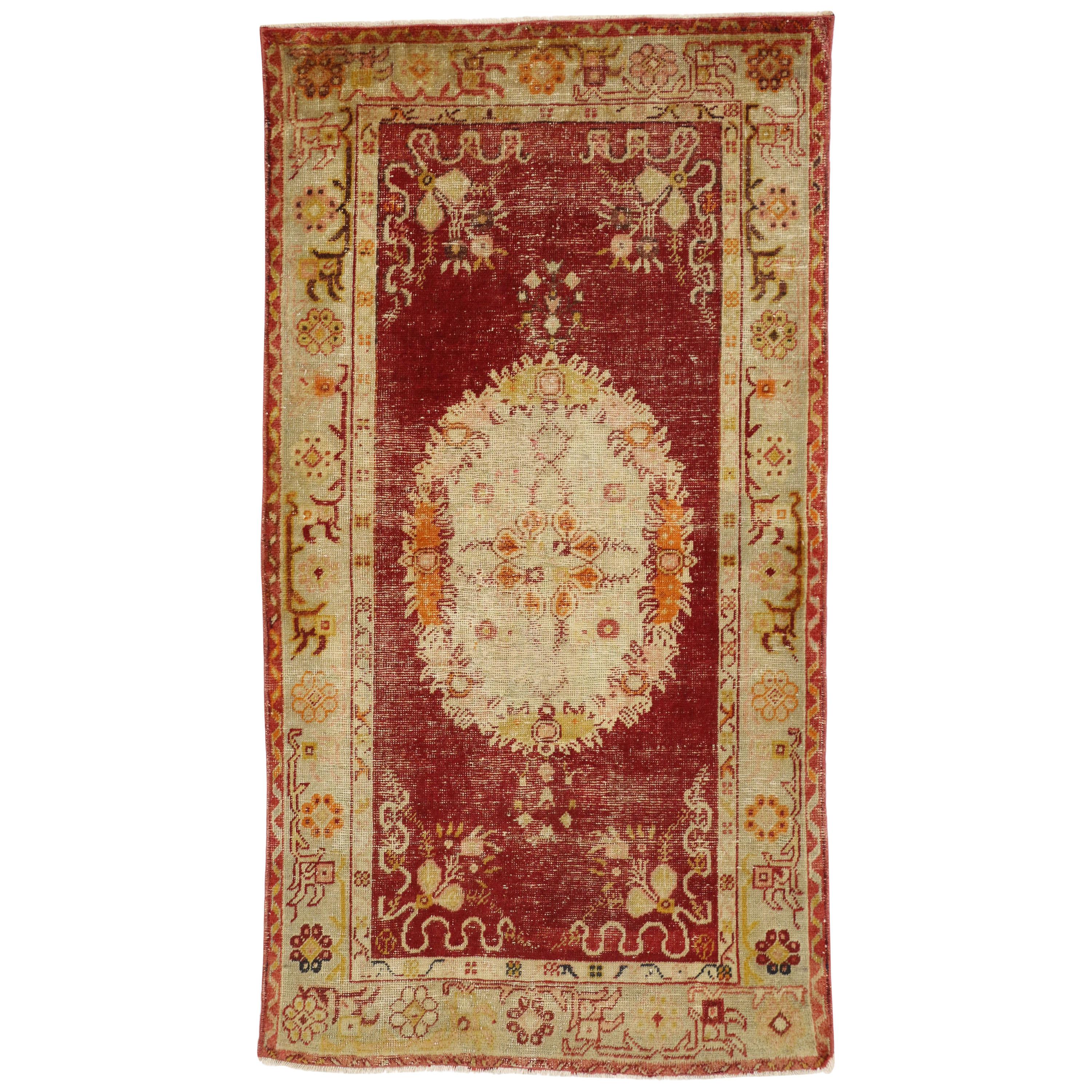 Rustic Style Distressed Vintage Turkish Oushak Rug For Sale