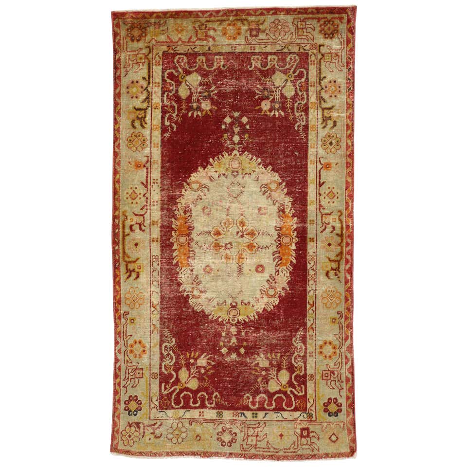 Distressed Vintage Turkish Oushak Rug with Art Deco Aristocrat Style ...