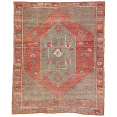 Tapis d'Oushak turc vintage vieilli de style rustique